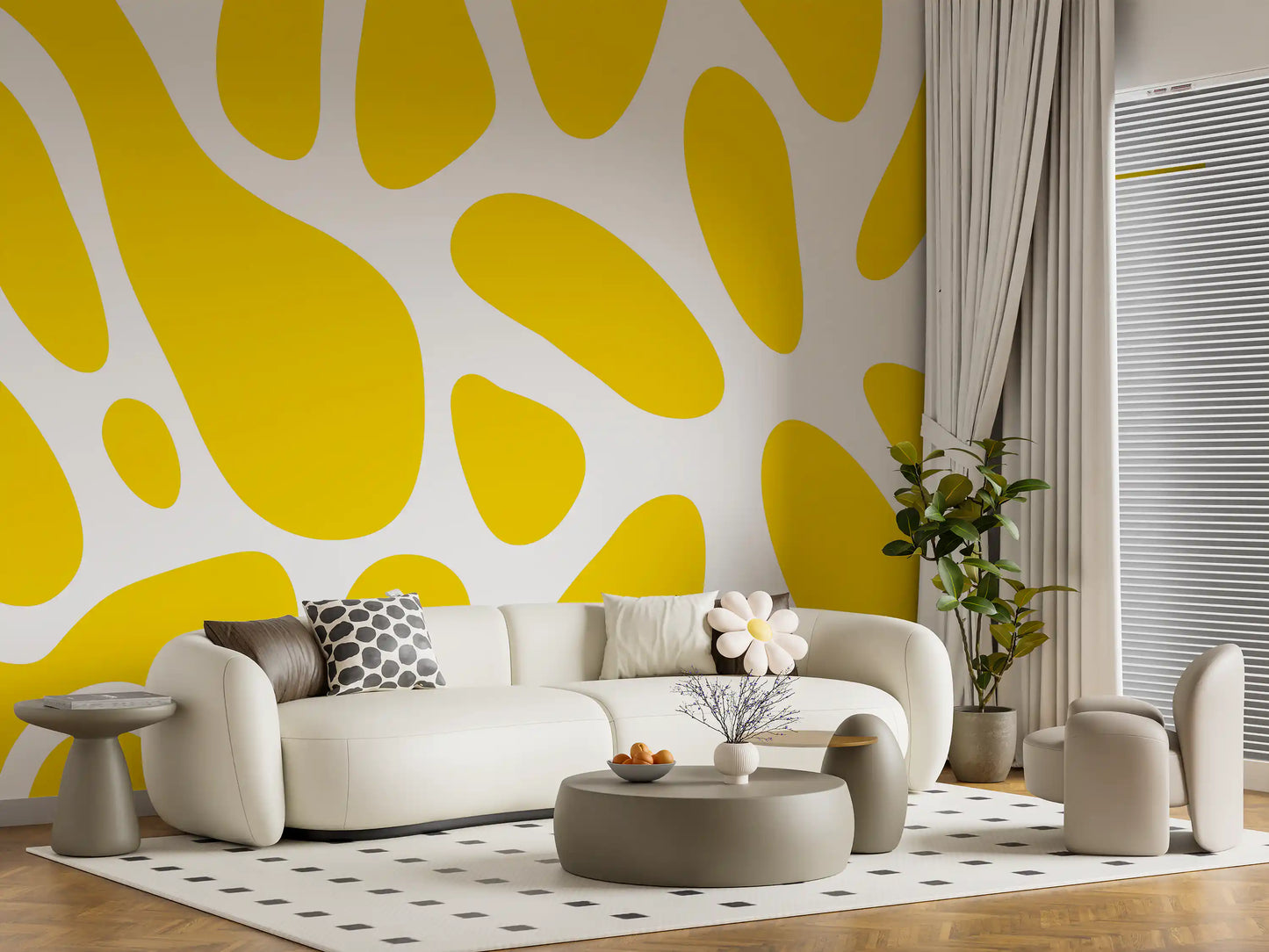 Sunlit Flow Abstract Yellow Shape Wallpaper Wall Mural