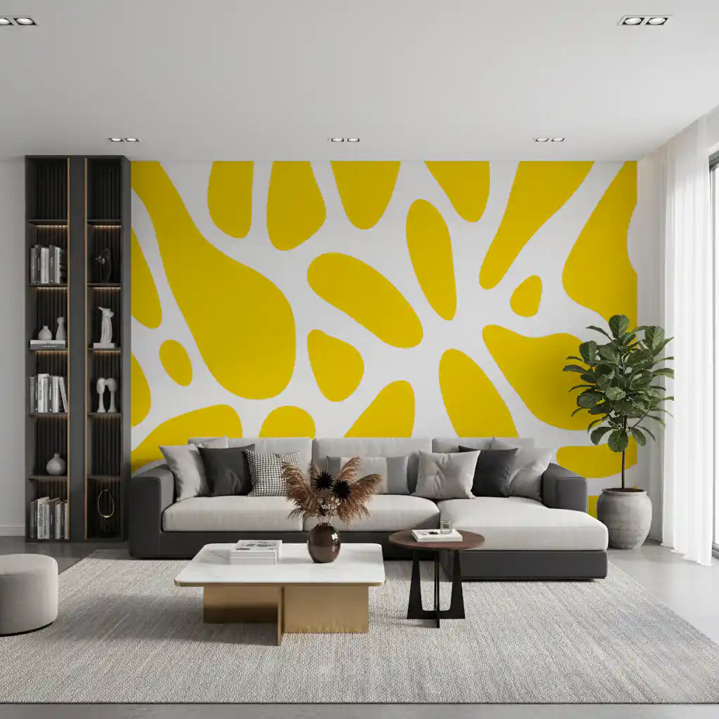 Sunlit Flow Abstract Yellow Shape Wallpaper Wall Mural
