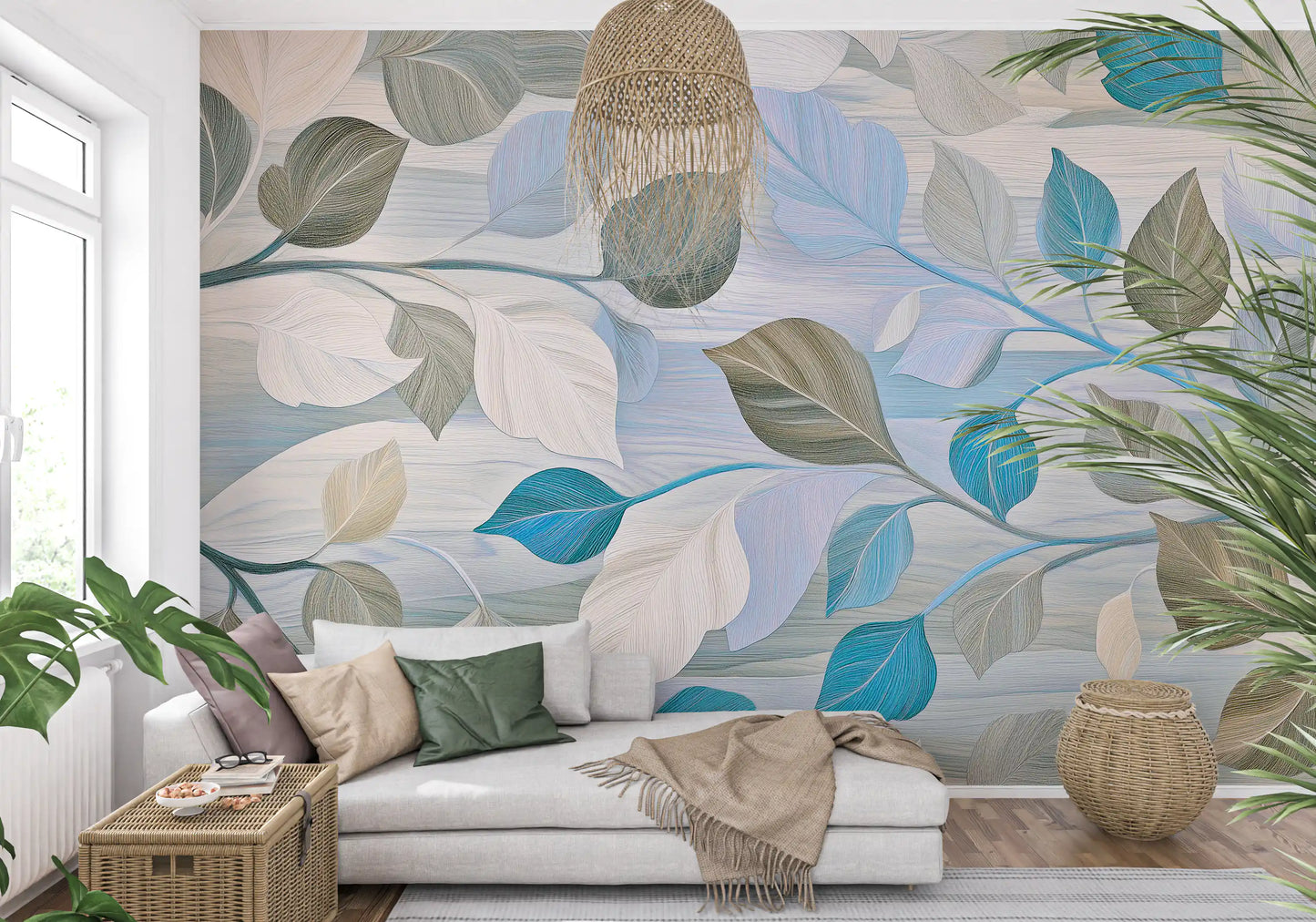 Whispering Leaves Pastel Botanical Wall Mural