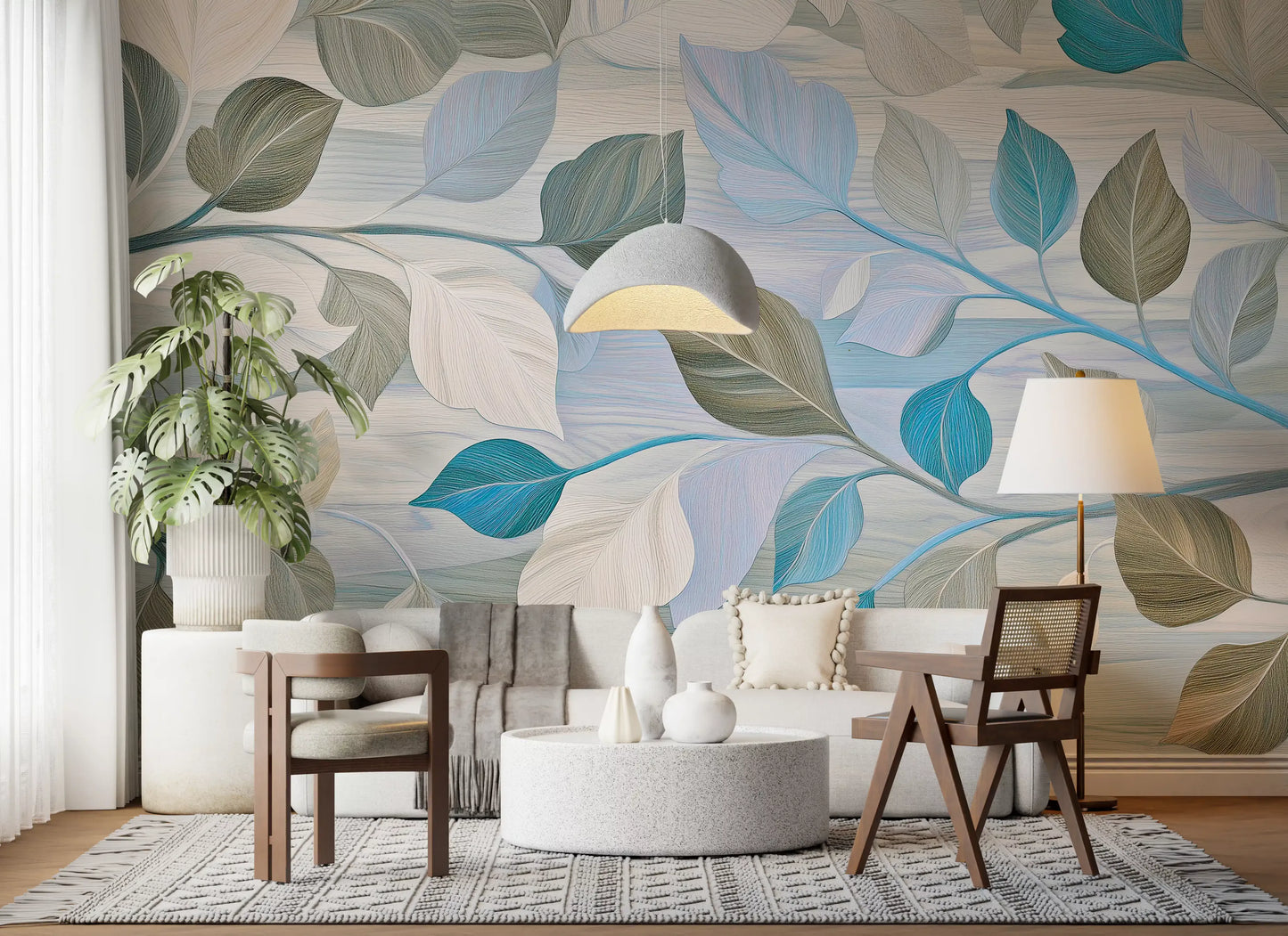 Whispering Leaves Pastel Botanical Wall Mural