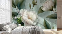 Serene Sage White Peonies Floral Wall Mural