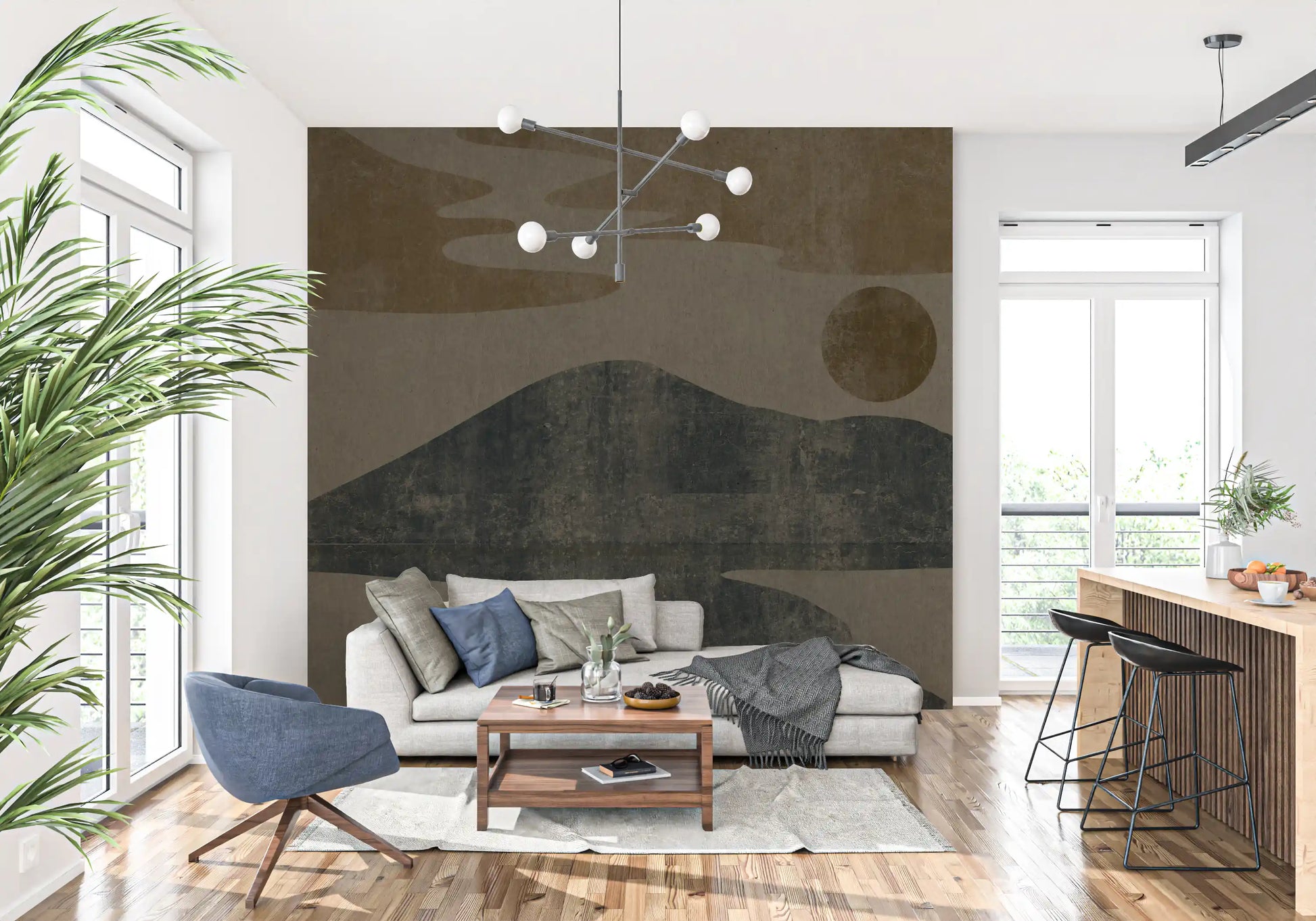Charcoal and Ochre Wabi-Sabi Landscape Wall Mural