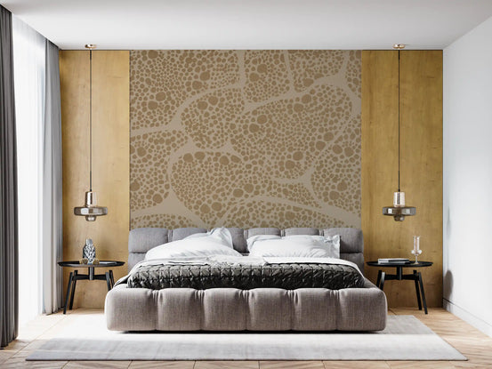 Organic pebble cell textured wall mural in golden tan and soft beige for bedroom GD10815 
