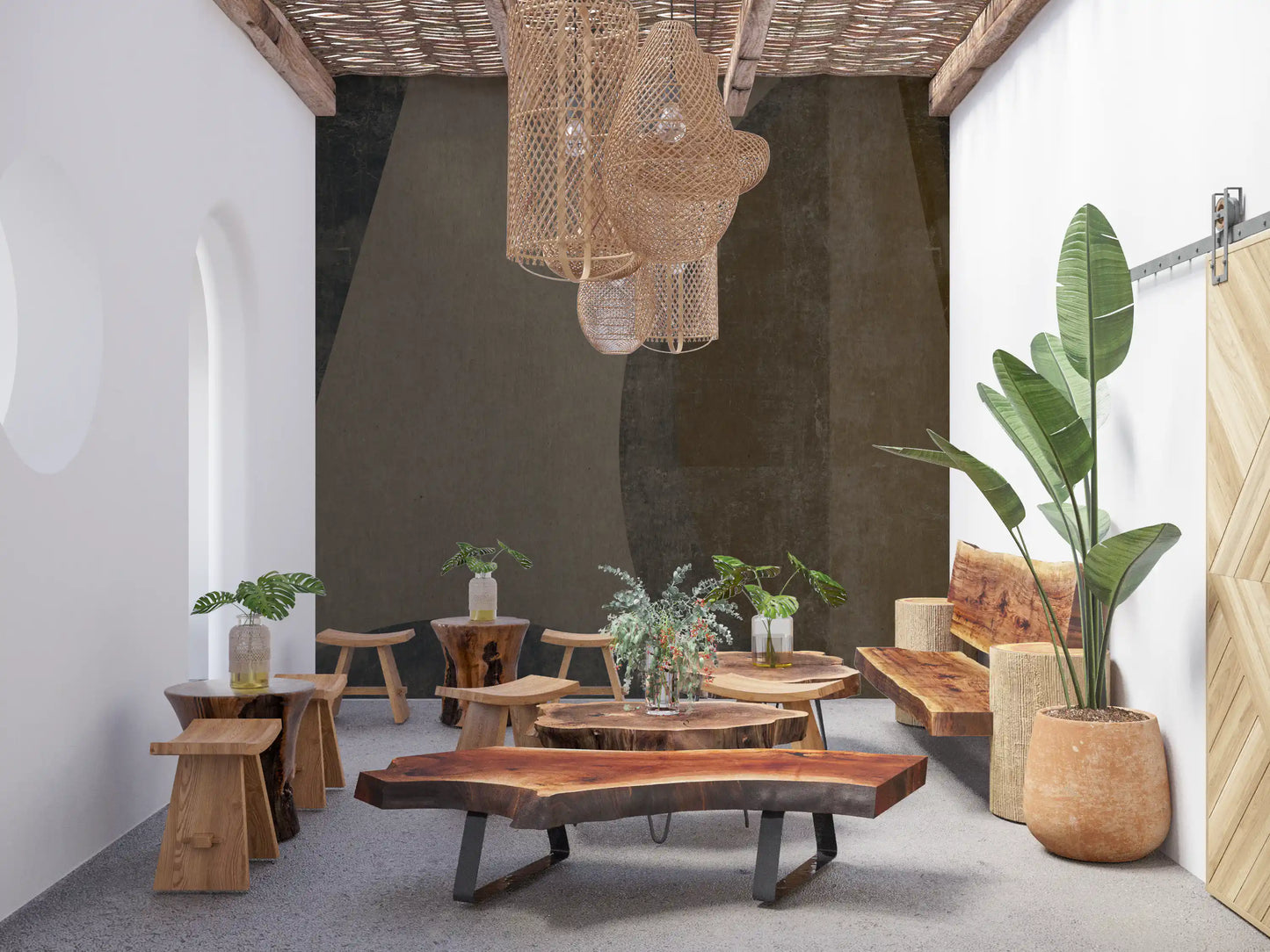 Mid-Century Textured Arcs Wall Mural