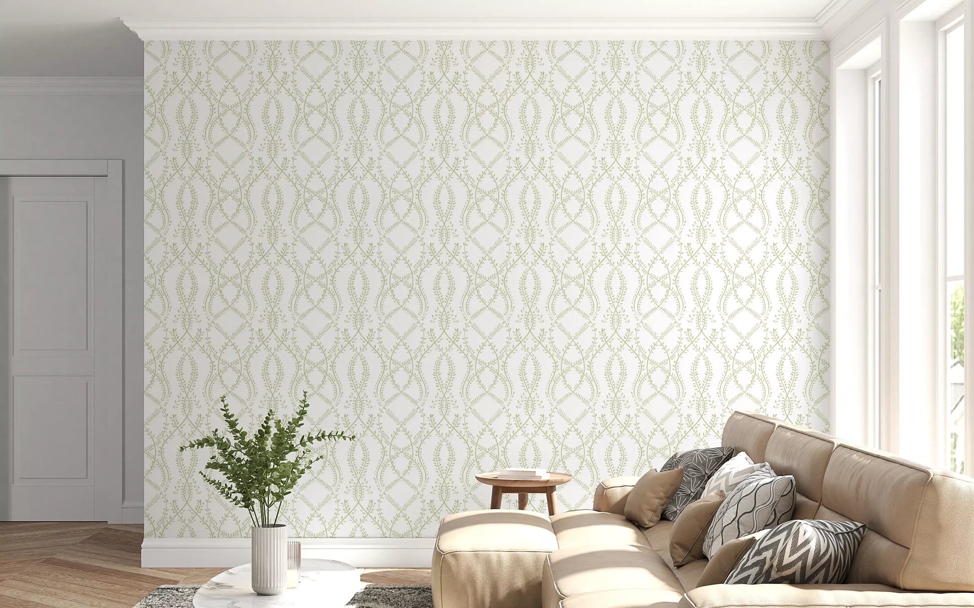 Sage Green Intertwined Botanical Vines Wallpaper Wallpaper⁠
