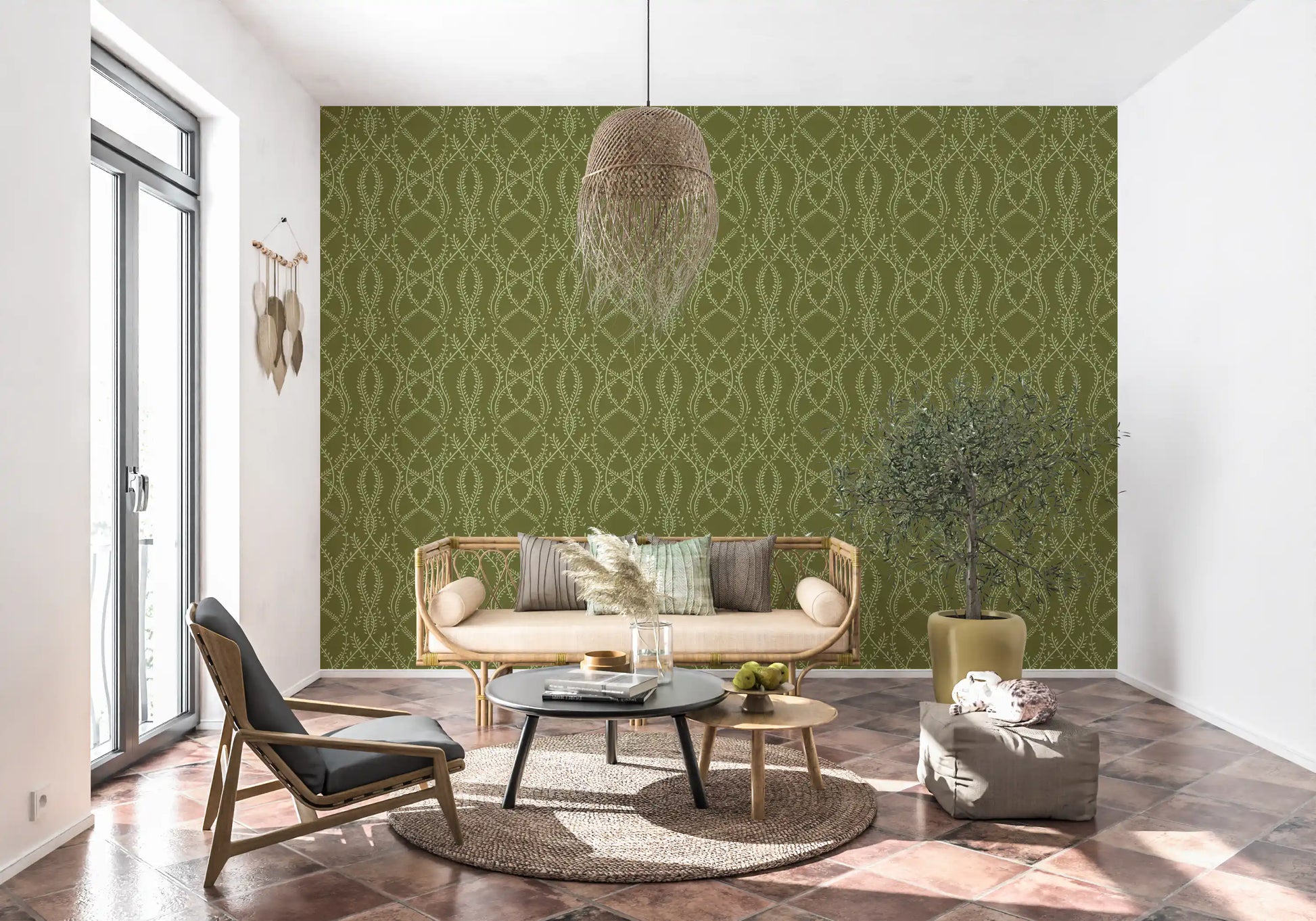 Olive Interlaced Vine Botanical Wallpaper Wallpaper⁠