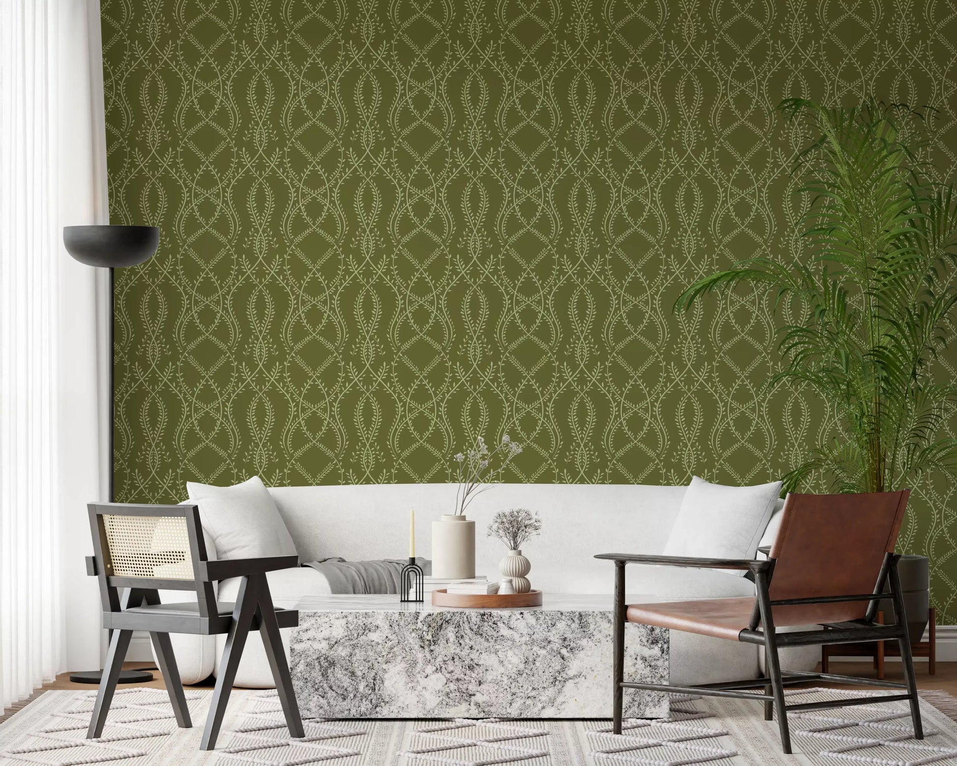 Olive Interlaced Vine Botanical Wallpaper Wallpaper⁠
