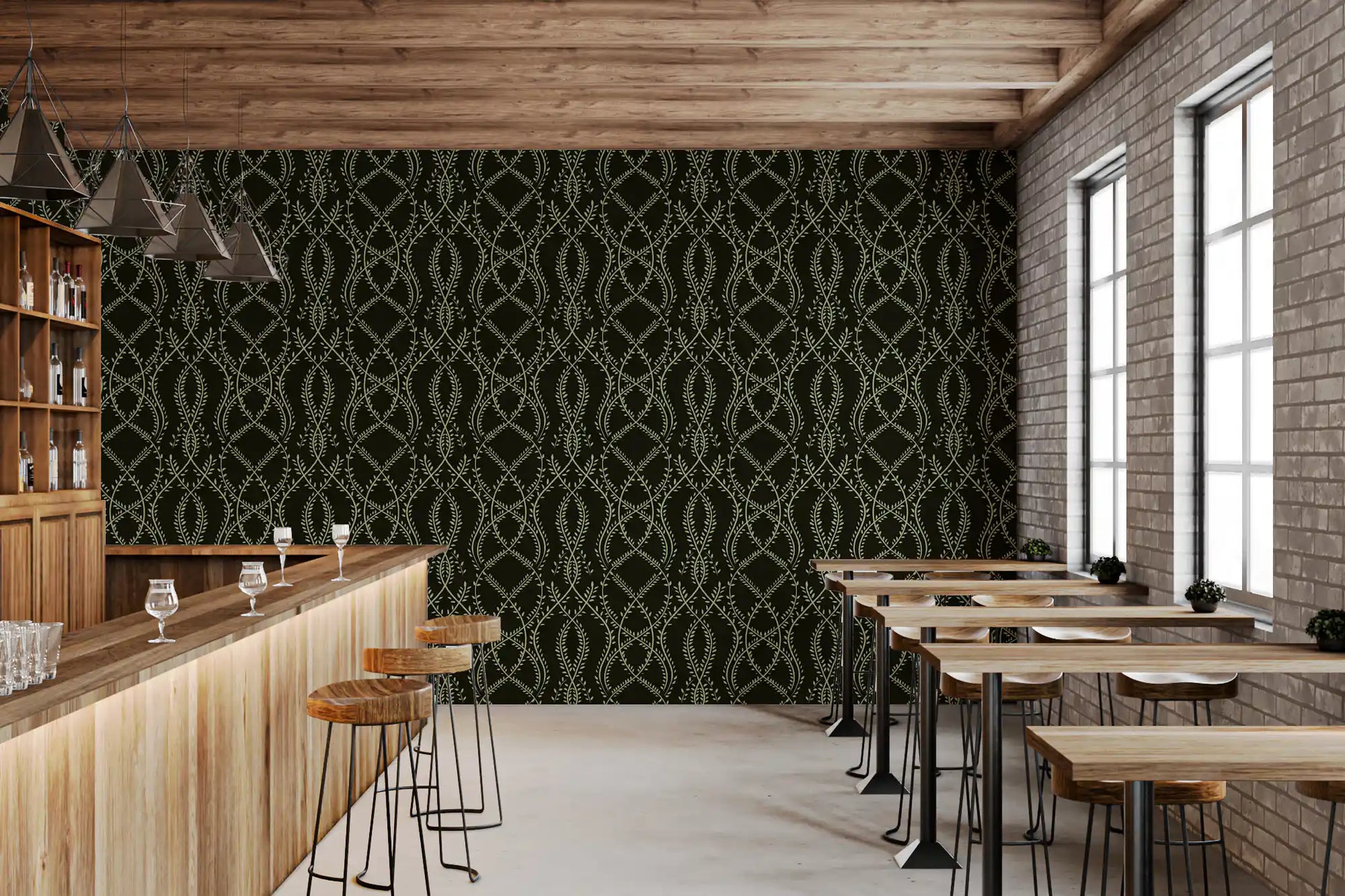Midnight Ivy Interlaced Vine Botanical Pattern Wallpaper⁠
