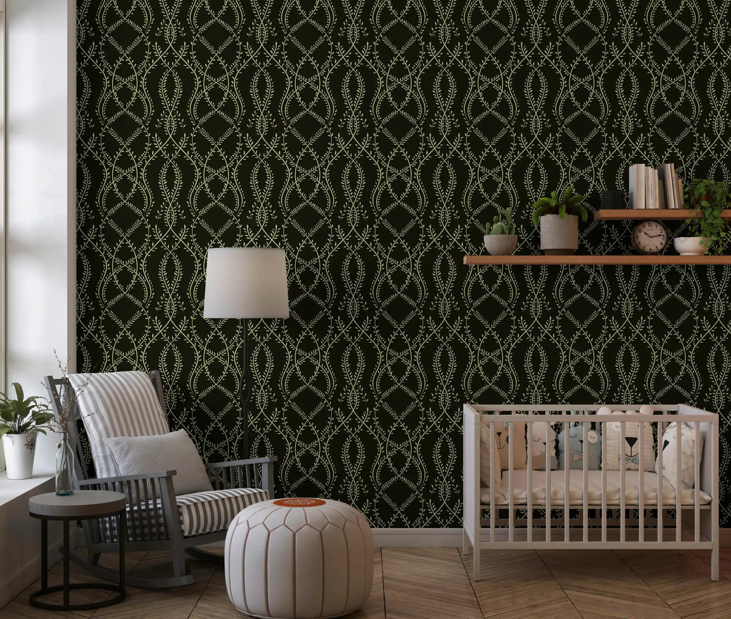 Midnight Ivy Interlaced Vine Botanical Pattern Wallpaper⁠