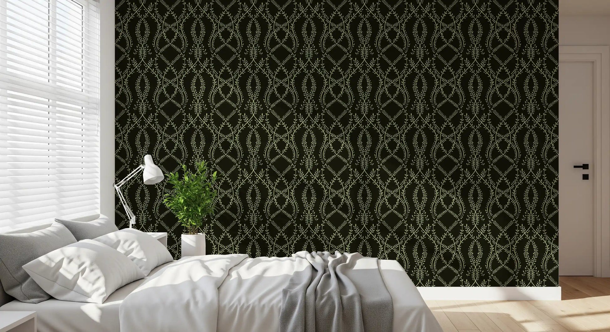 Midnight Ivy Interlaced Vine Botanical Pattern Wallpaper⁠