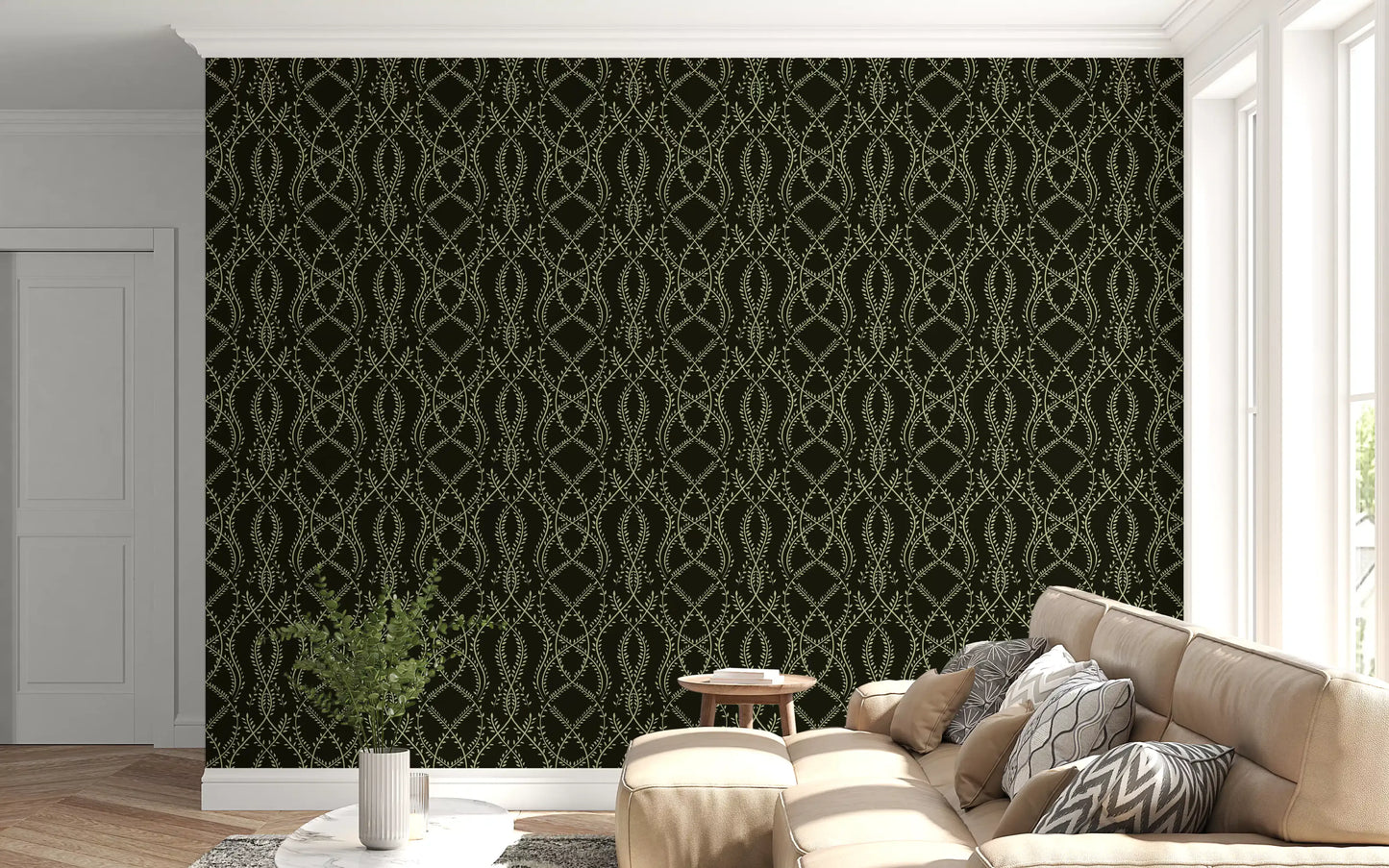 Midnight Ivy Interlaced Vine Botanical Pattern Wallpaper⁠