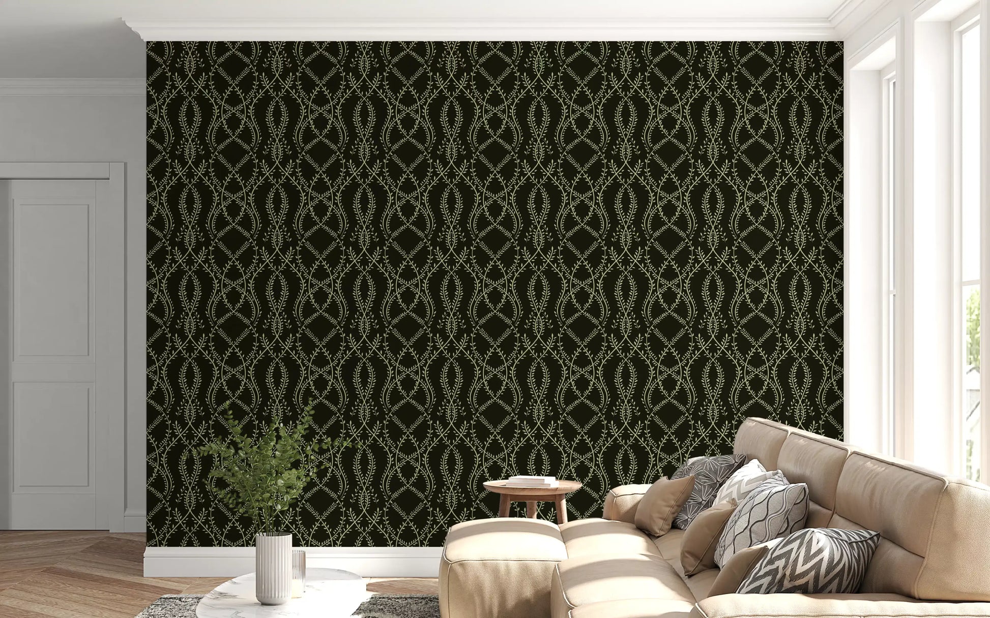 Midnight Ivy Interlaced Vine Botanical Pattern Wallpaper⁠