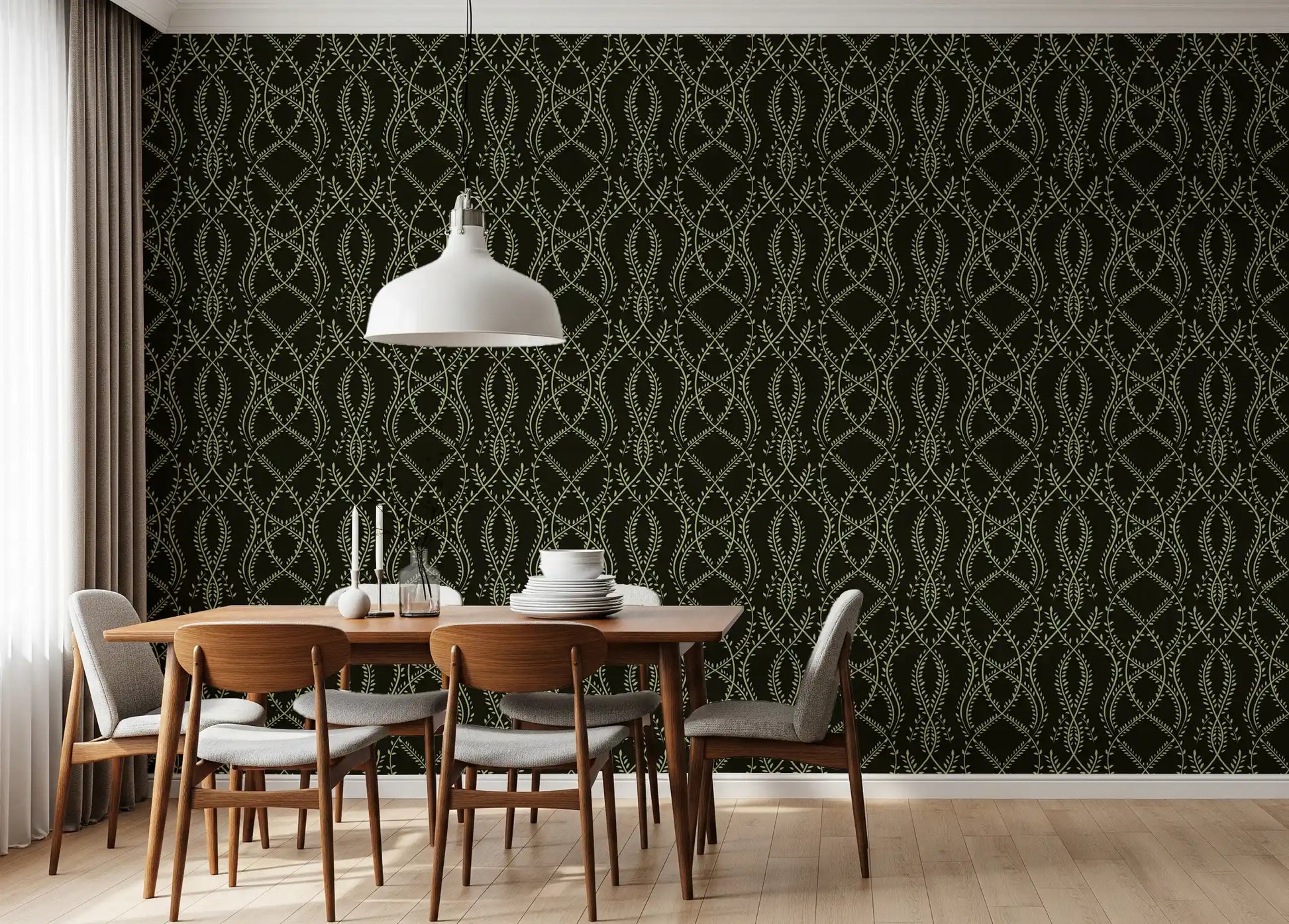 Midnight Ivy Interlaced Vine Botanical Pattern Wallpaper⁠