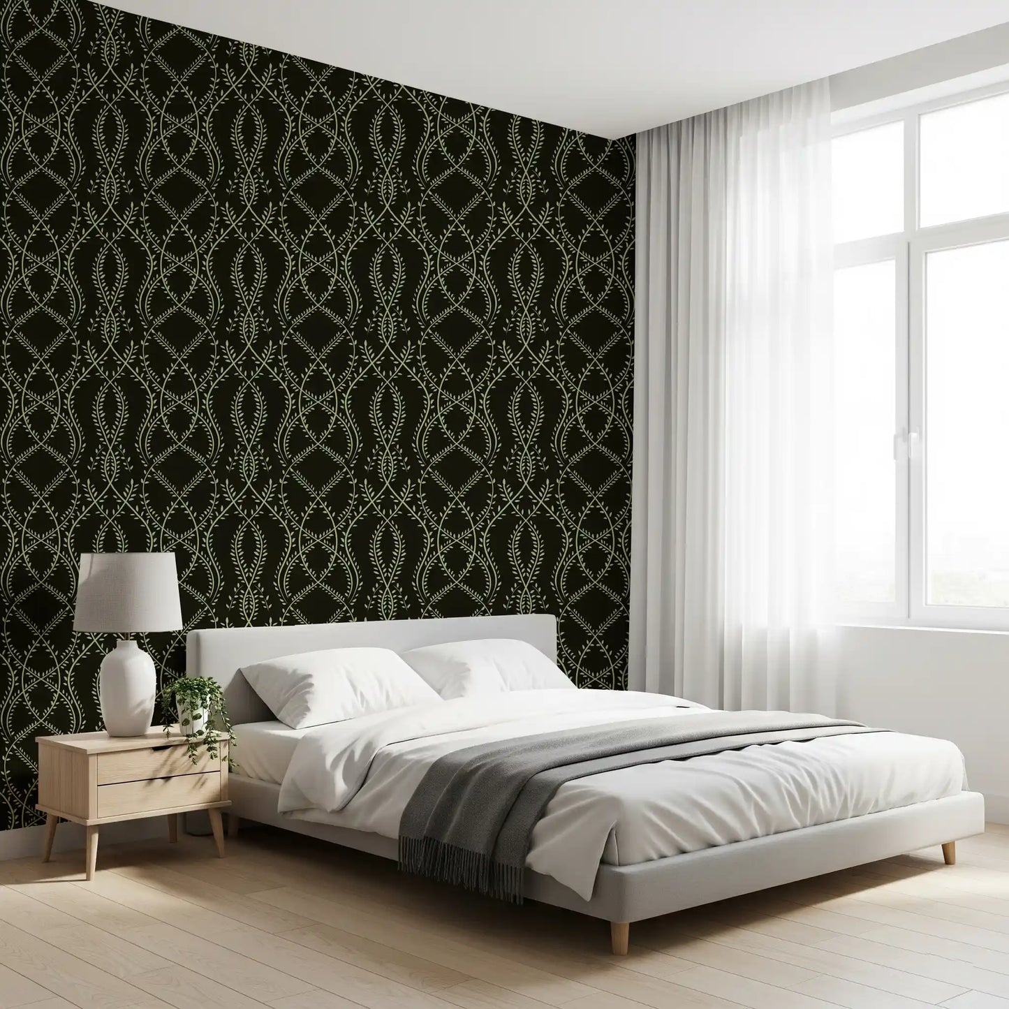 Midnight Ivy Interlaced Vine Botanical Pattern Wallpaper⁠