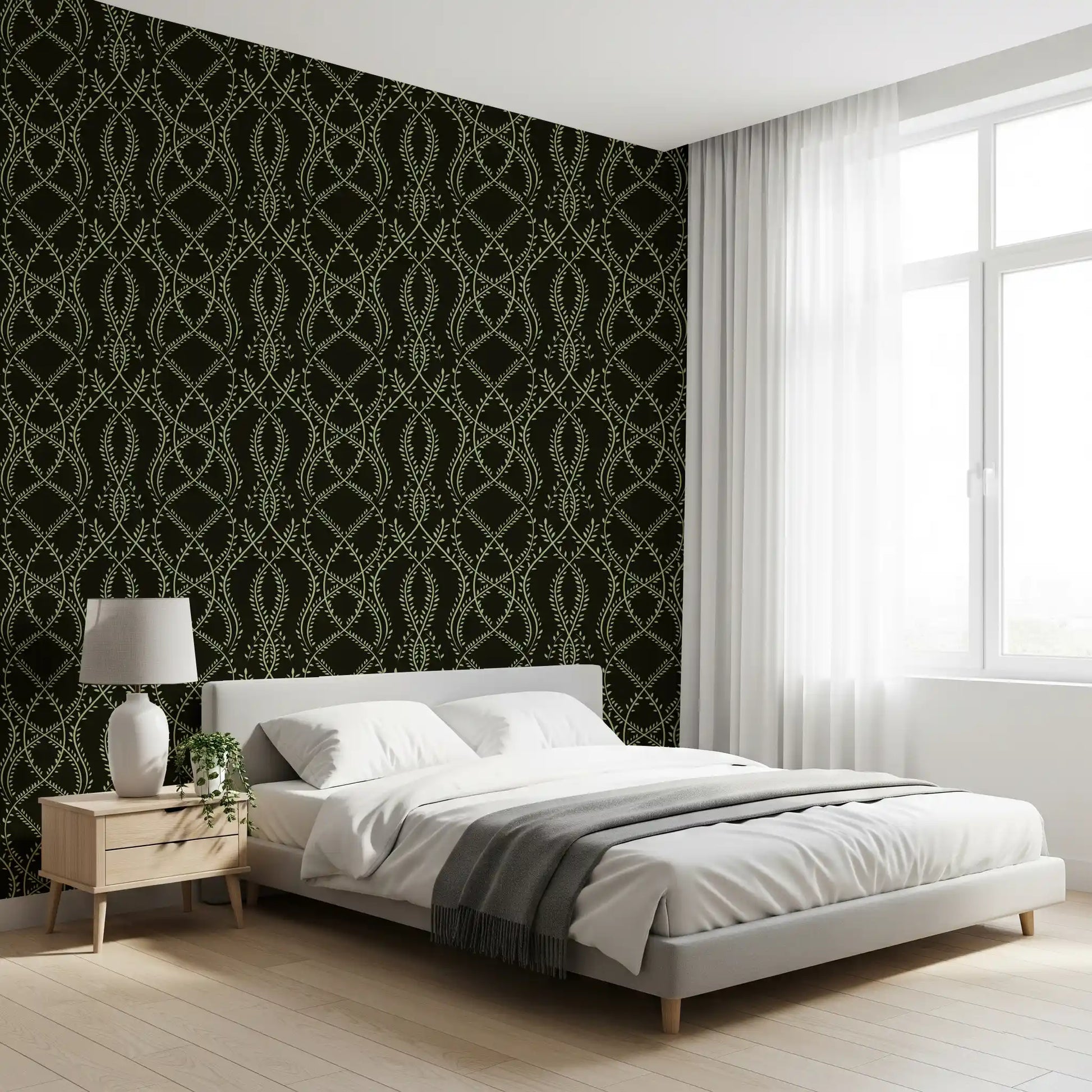 Midnight Ivy Interlaced Vine Botanical Pattern Wallpaper⁠