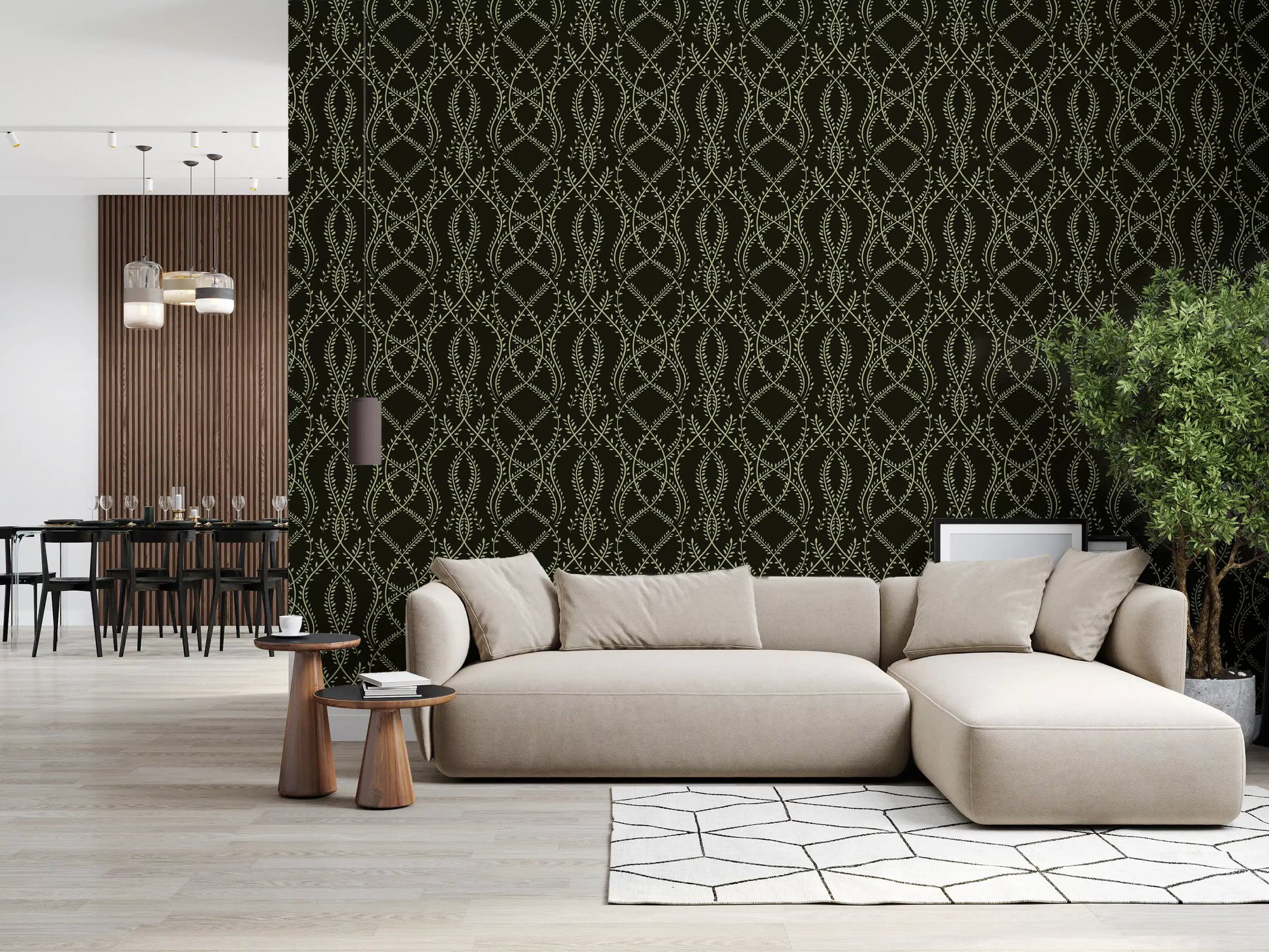 Midnight Ivy Interlaced Vine Botanical Pattern Wallpaper⁠