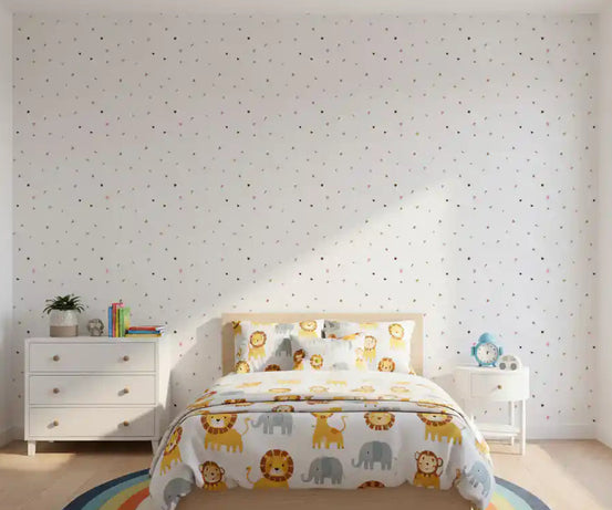Minimalist pastel confetti terrazzo wallpaper with scattered chips in kids bedroom GD10824