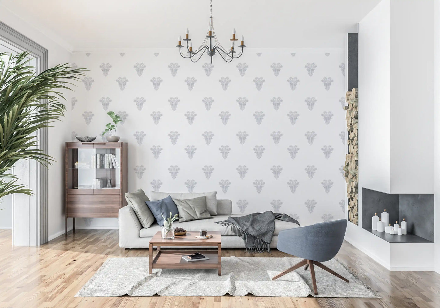 Neoclassical Palm Motif Wallpaper Wallpaper⁠