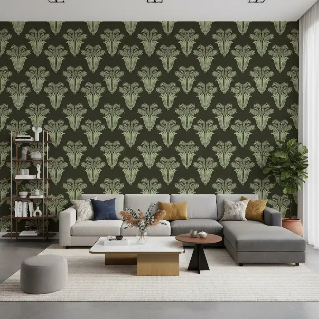 Vintage Art Deco Palm Damask Wallpaper Wallpaper⁠