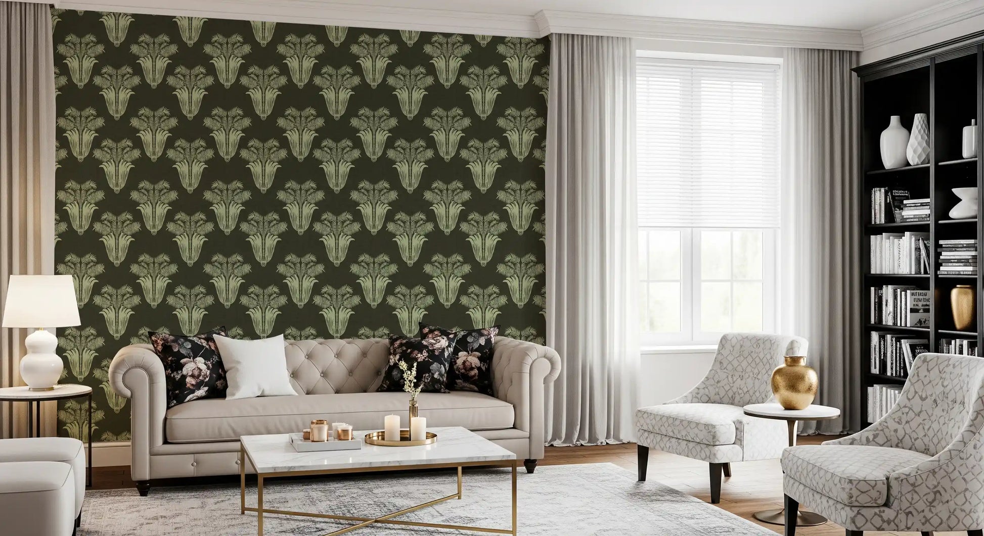 Vintage Art Deco Palm Damask Wallpaper Wallpaper⁠