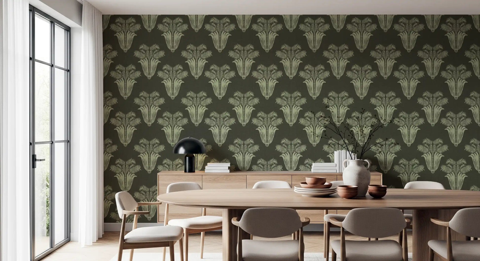 Vintage Art Deco Palm Damask Wallpaper Wallpaper⁠