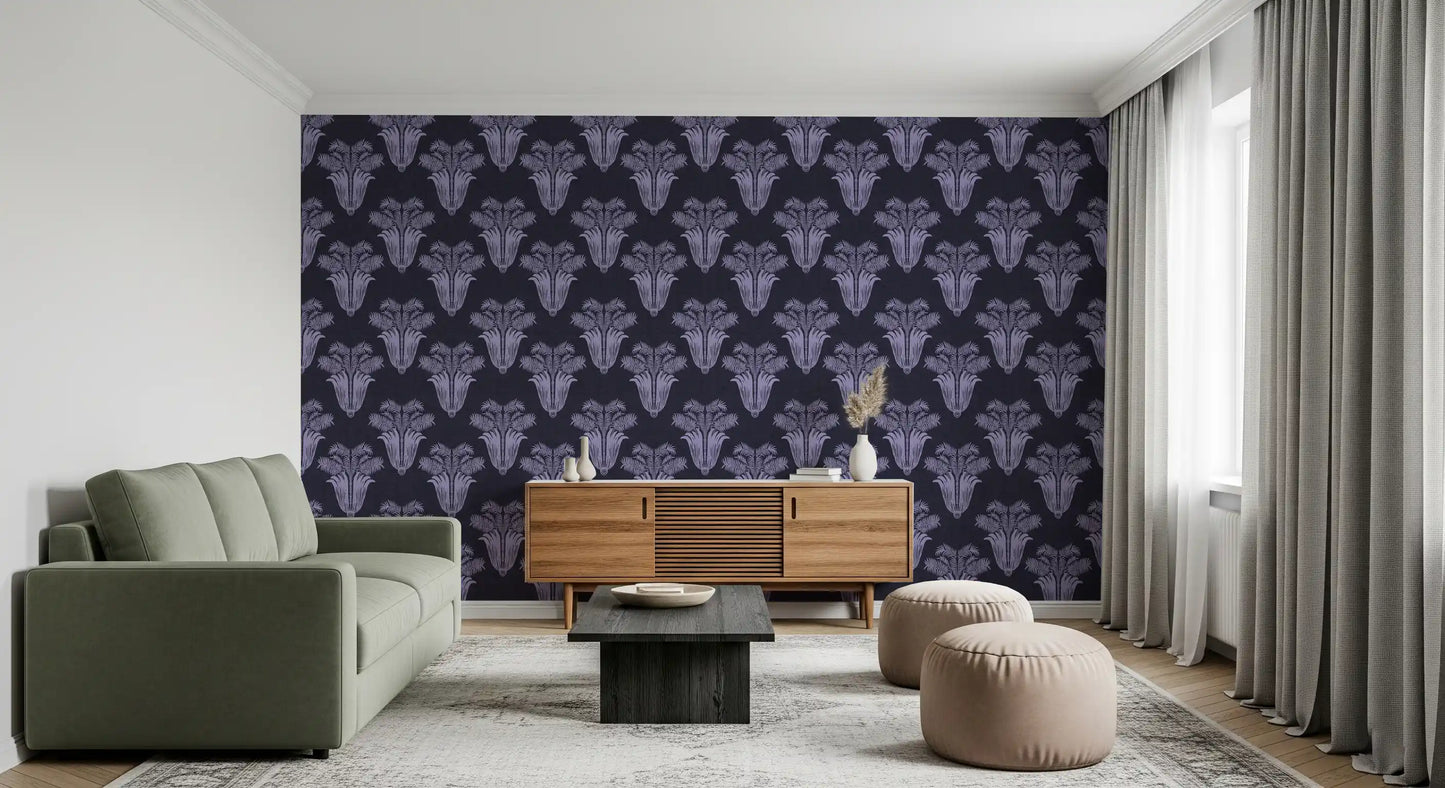 Moody Midnight Violet Botanical Wallpaper Wallpaper⁠