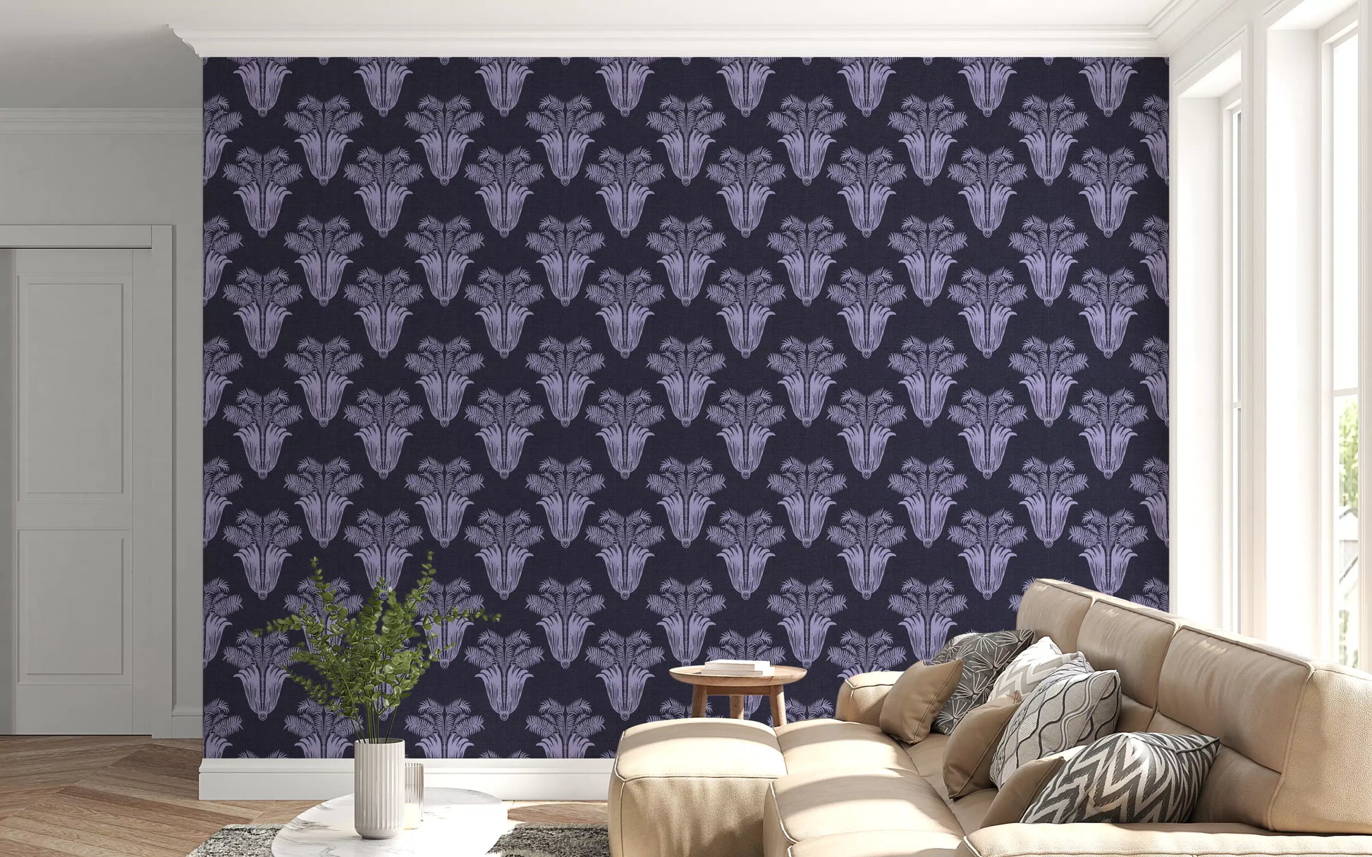 Moody Midnight Violet Botanical Wallpaper Wallpaper⁠