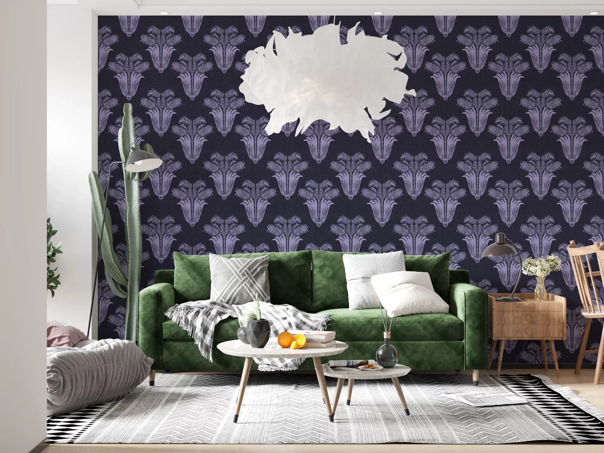 Moody Midnight Violet Botanical Wallpaper Wallpaper⁠