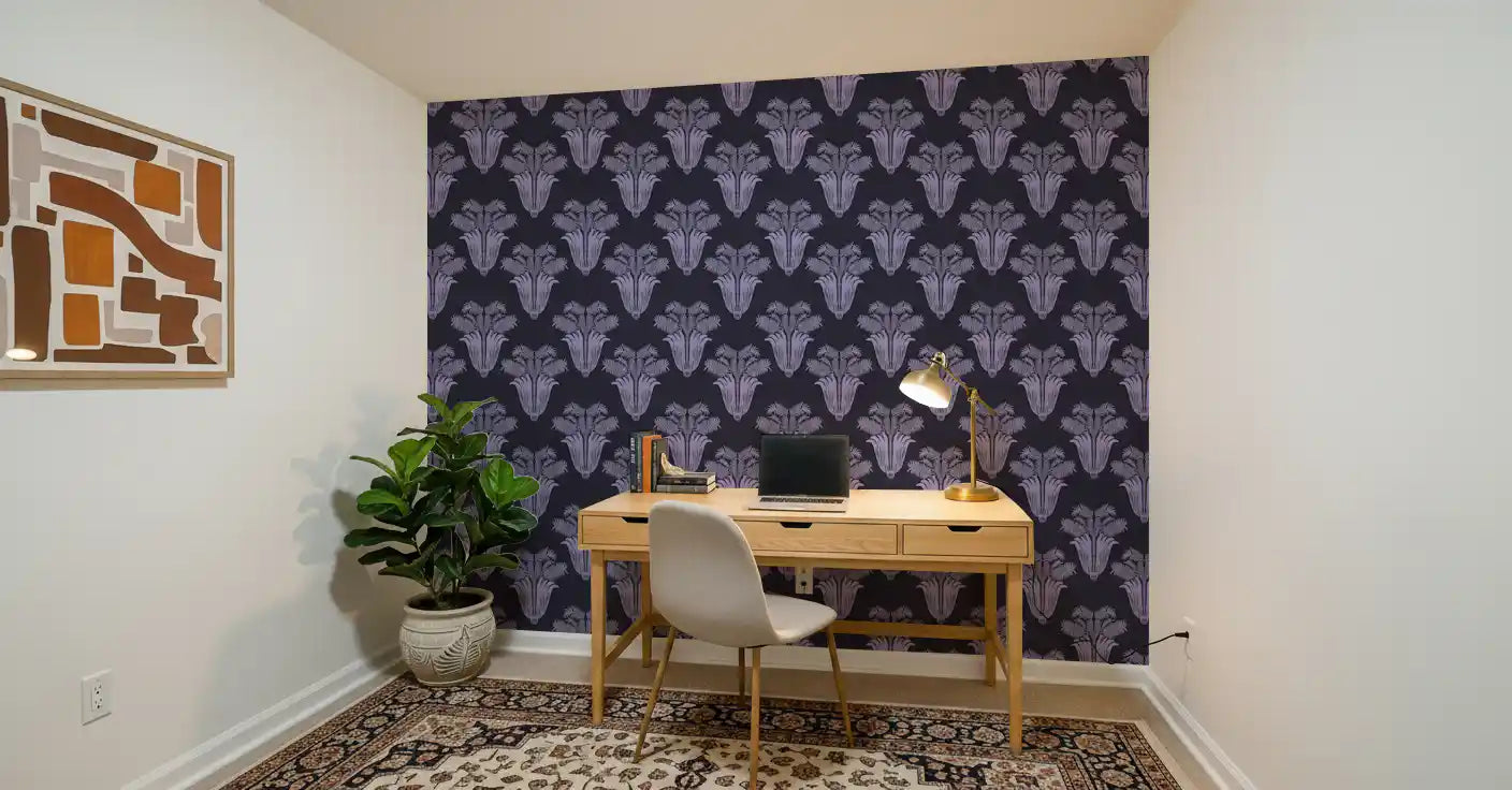 Moody Midnight Violet Botanical Wallpaper Wallpaper⁠