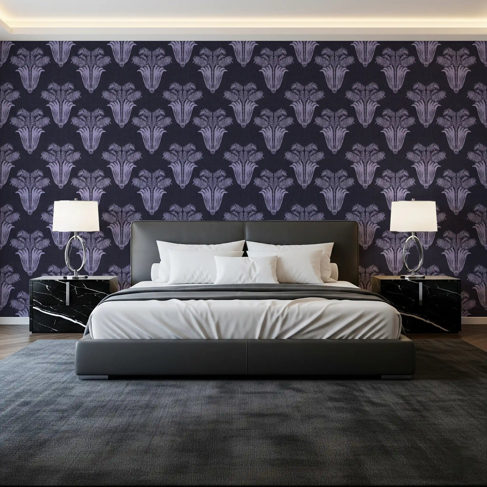 Moody Midnight Violet Botanical Wallpaper Wallpaper⁠