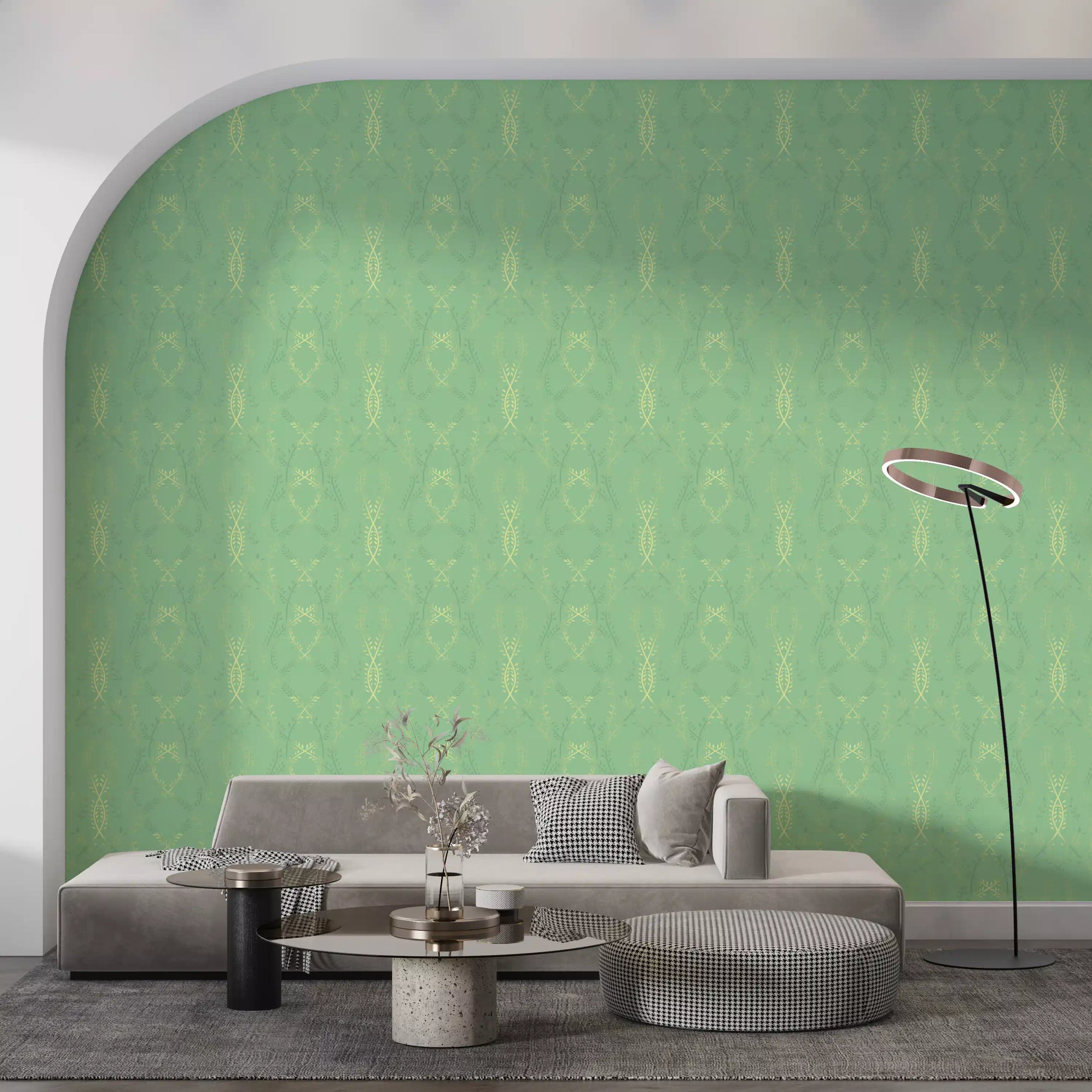 Sage and Gold Whispering Vines Trellis Wallpaper⁠