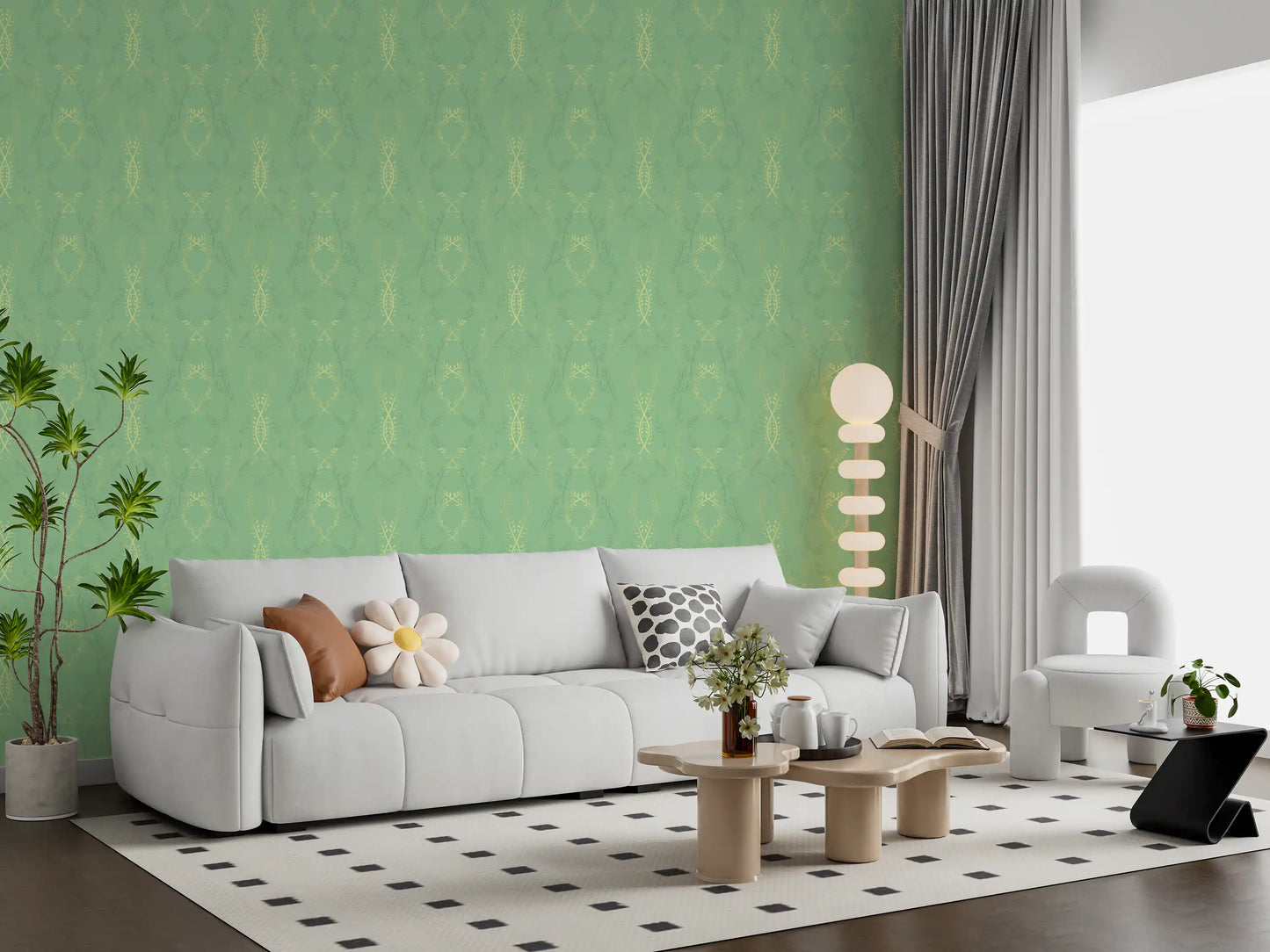 Sage and Gold Whispering Vines Trellis Wallpaper⁠