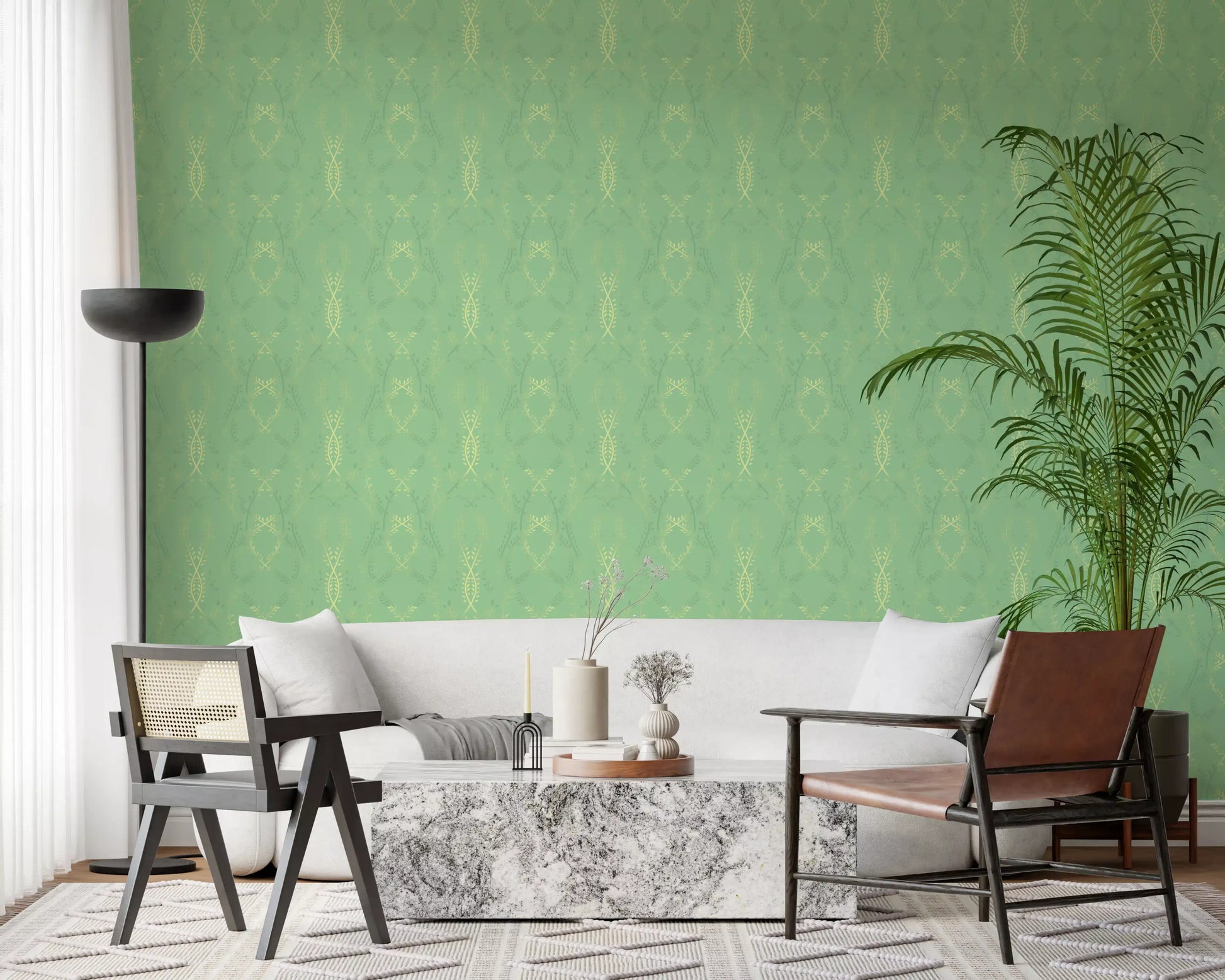 Sage and Gold Whispering Vines Trellis Wallpaper⁠