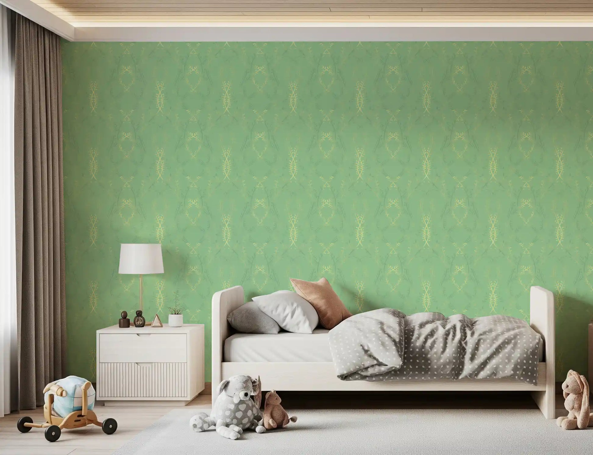 Sage and Gold Whispering Vines Trellis Wallpaper⁠