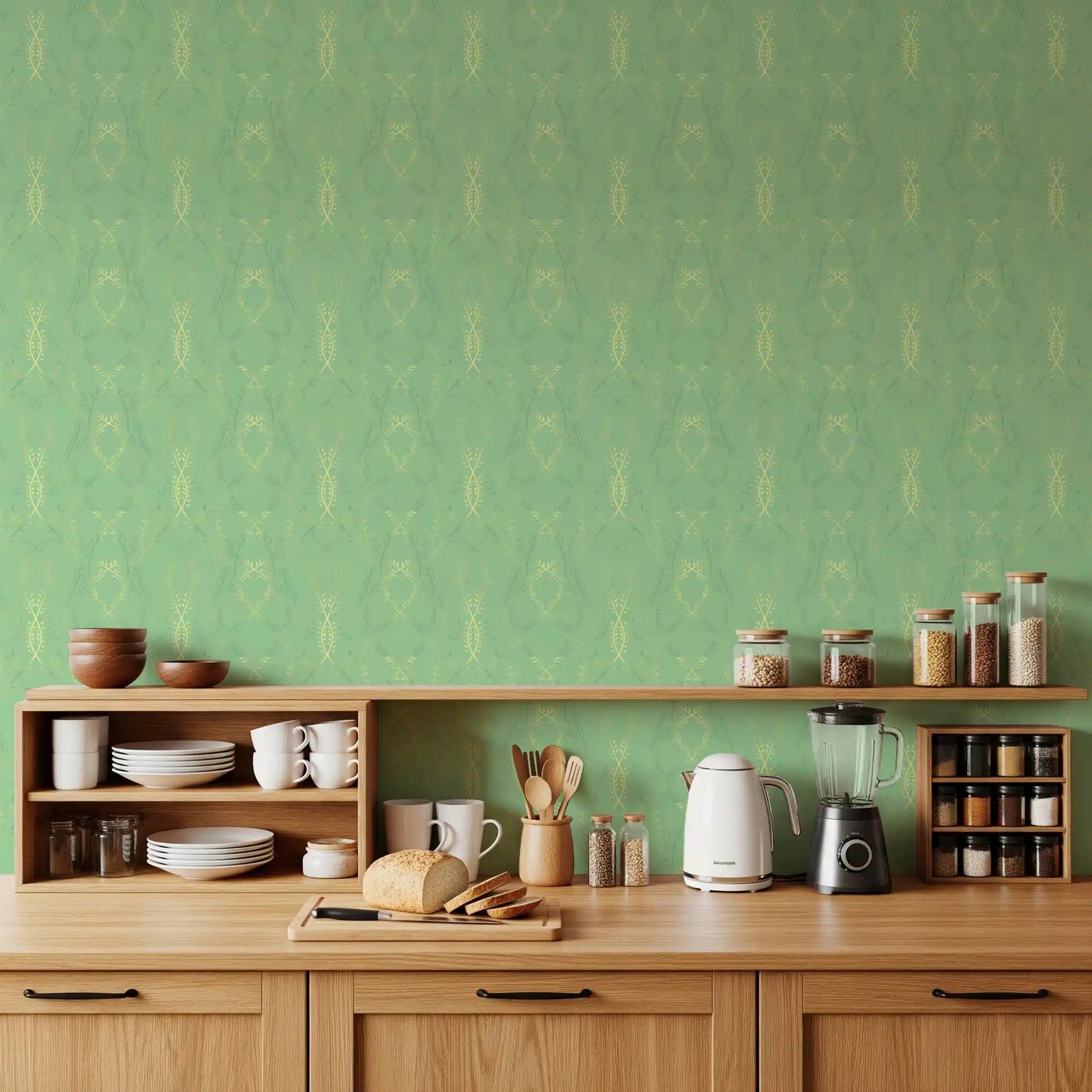 Sage and Gold Whispering Vines Trellis Wallpaper⁠