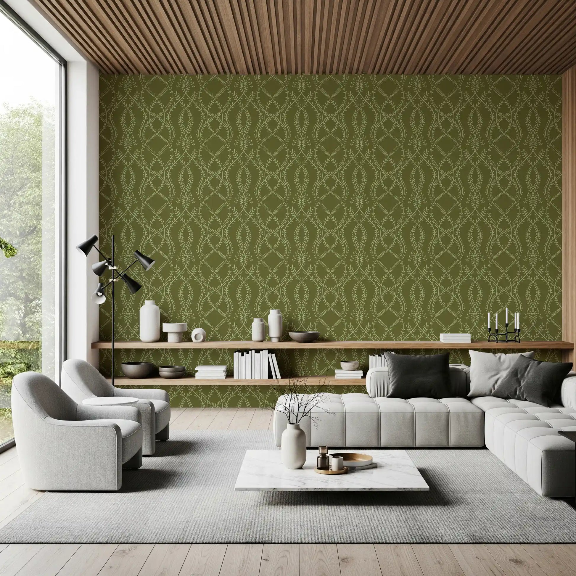Sage Laurel Trellis Botanical Wallpaper Wallpaper⁠