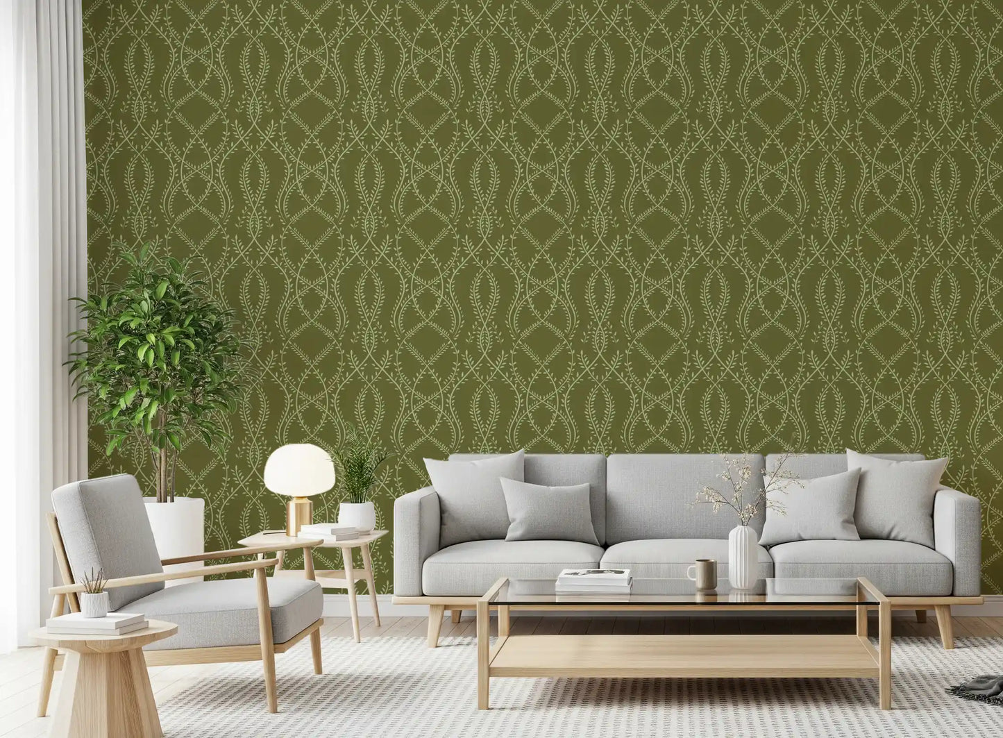 Sage Laurel Trellis Botanical Wallpaper Wallpaper⁠