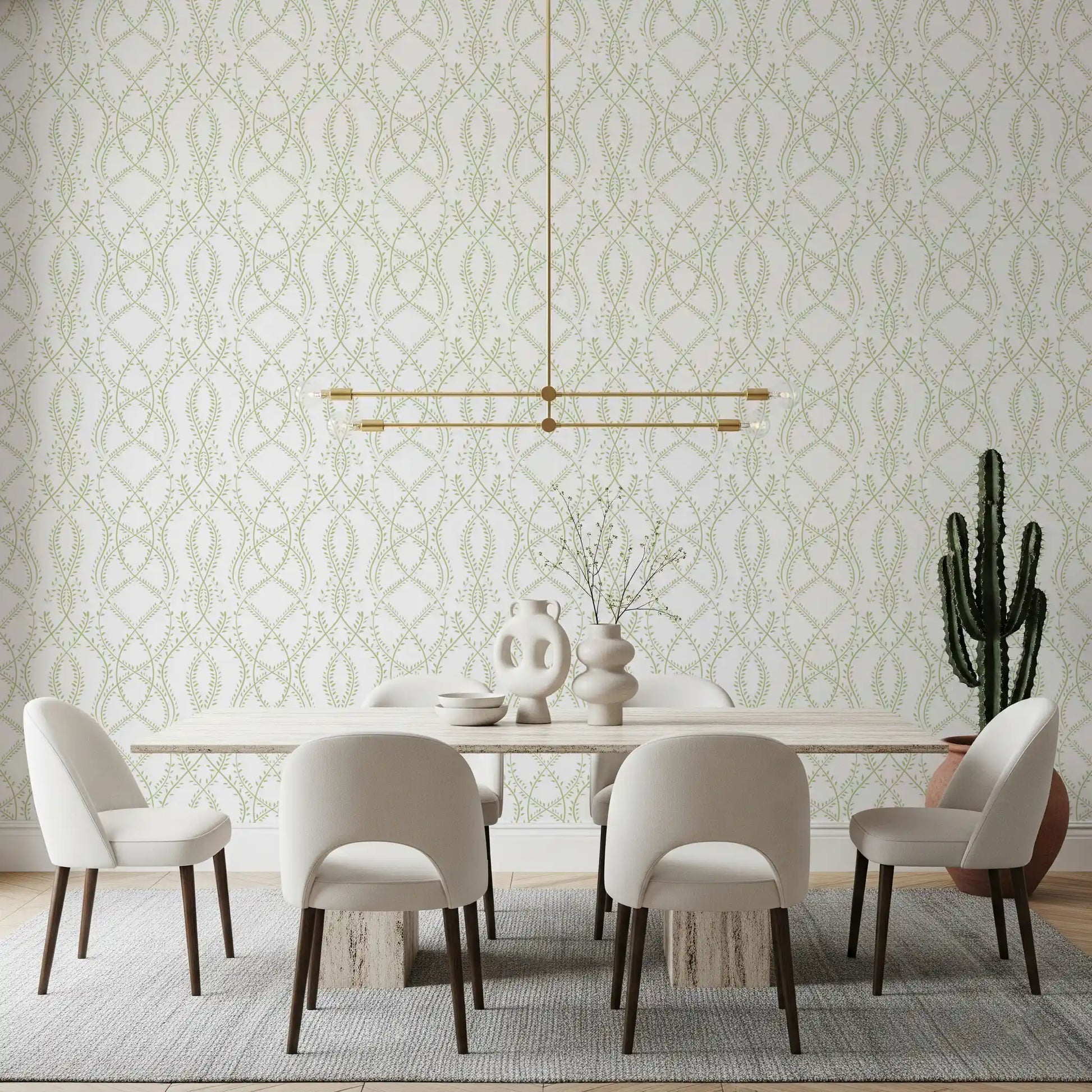 Sage Green Botanical Vine Trellis Wallpaper Wallpaper⁠