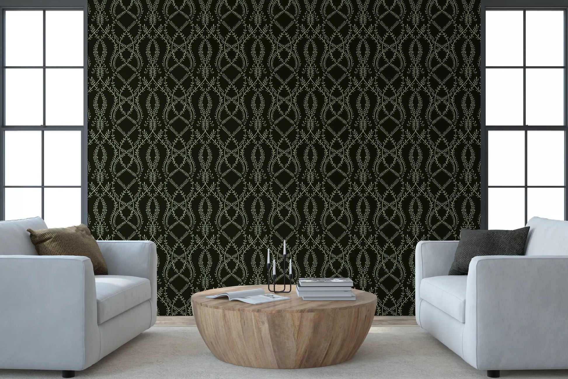 Midnight Sage Interlocking Vine Wallpaper Wallpaper⁠