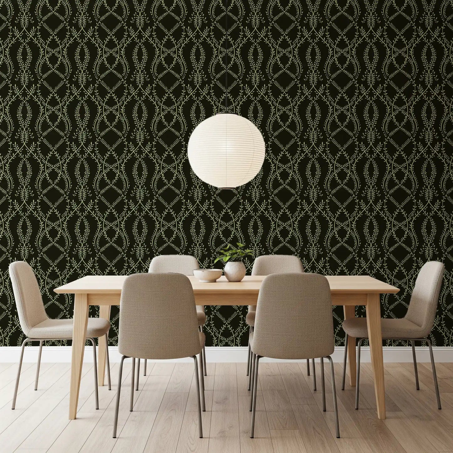 Midnight Sage Interlocking Vine Wallpaper Wallpaper⁠