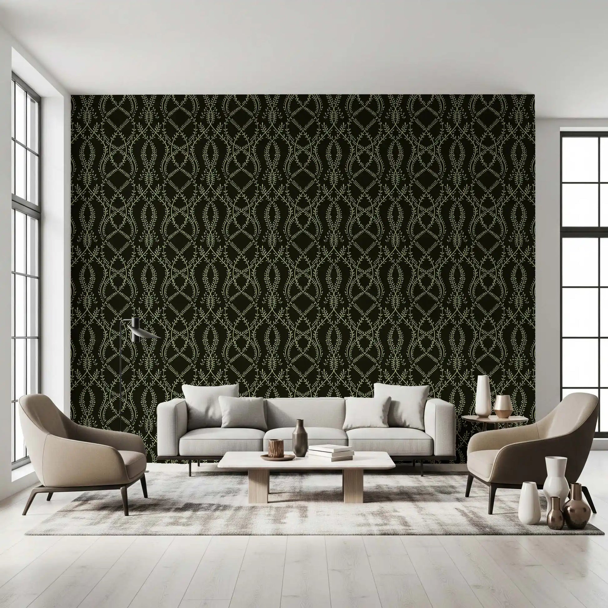 Midnight Sage Interlocking Vine Wallpaper Wallpaper⁠