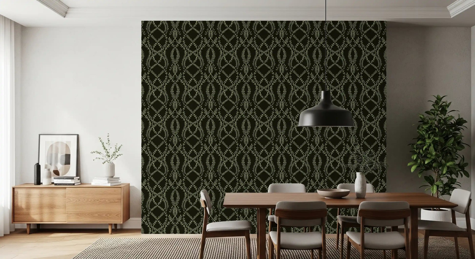 Midnight Sage Interlocking Vine Wallpaper Wallpaper⁠