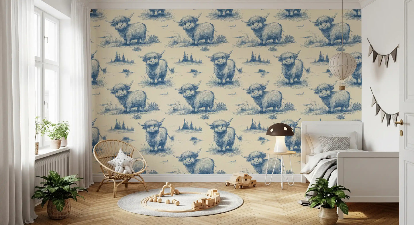 Whimsical Vintage Highland Cow Wallpaper Wallpaper⁠