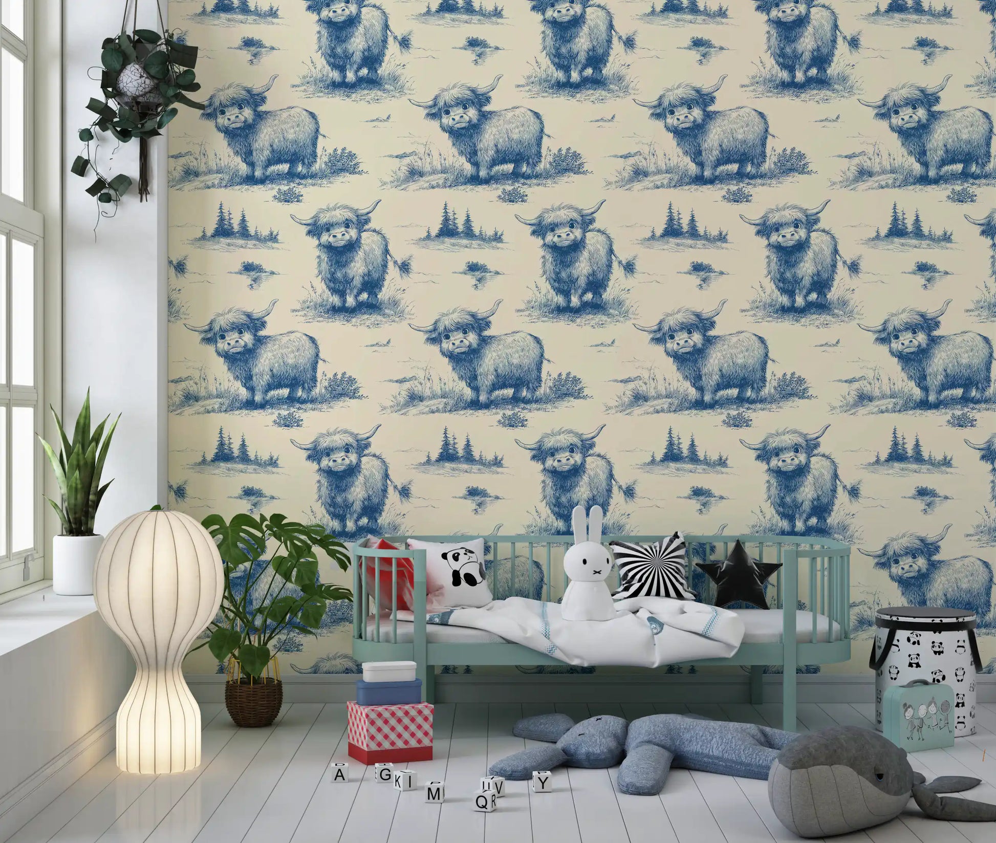 Whimsical Vintage Highland Cow Wallpaper Wallpaper⁠