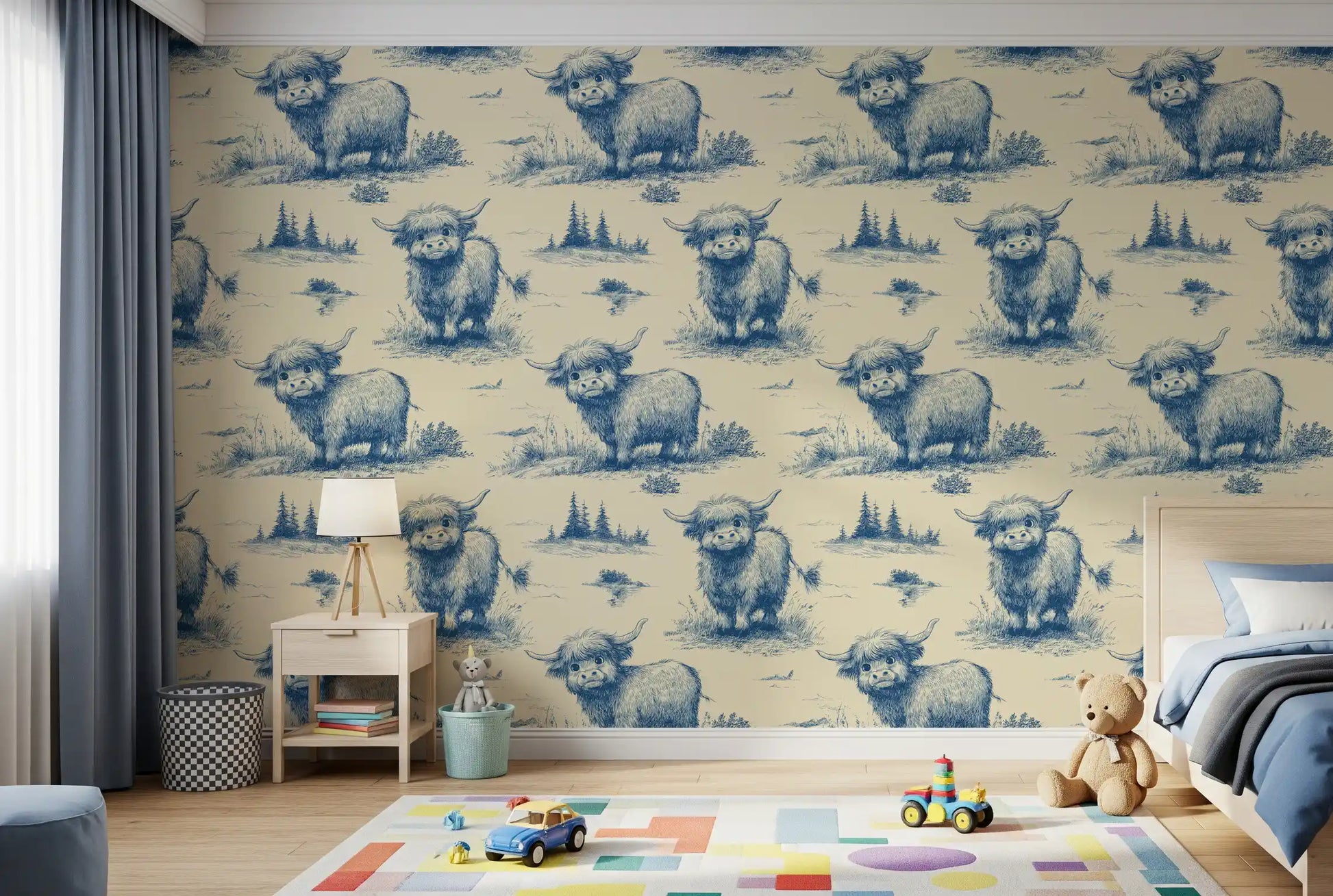 Whimsical Vintage Highland Cow Wallpaper Wallpaper⁠
