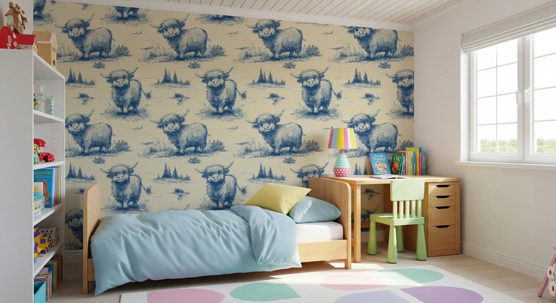 Whimsical Vintage Highland Cow Wallpaper Wallpaper⁠