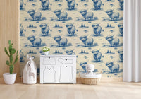 Whimsical Vintage Highland Cow Wallpaper Wallpaper⁠
