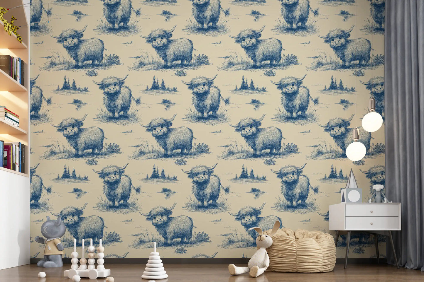 Whimsical Vintage Highland Cow Wallpaper Wallpaper⁠