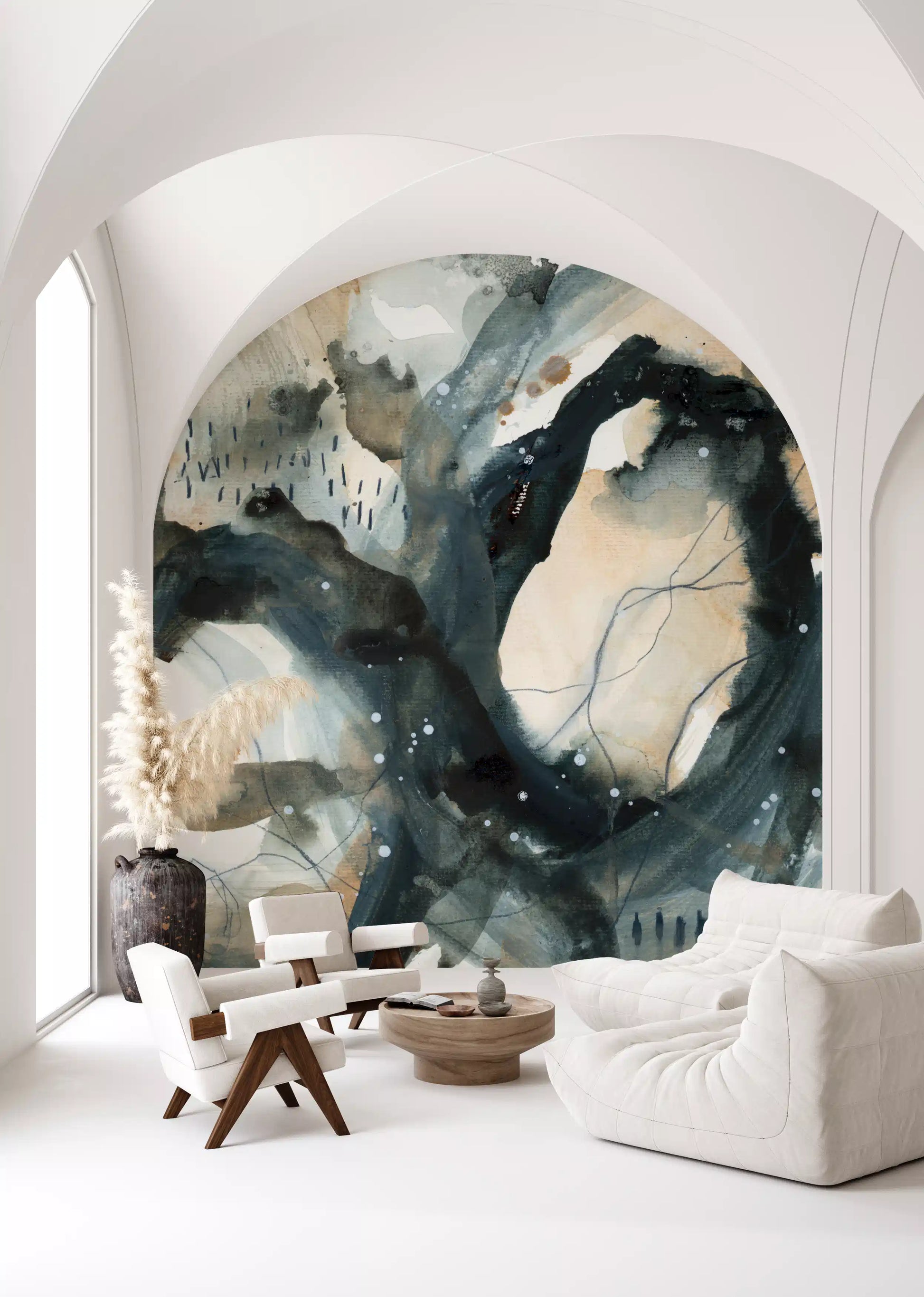 Abstract Ink Wash Wall Mural
