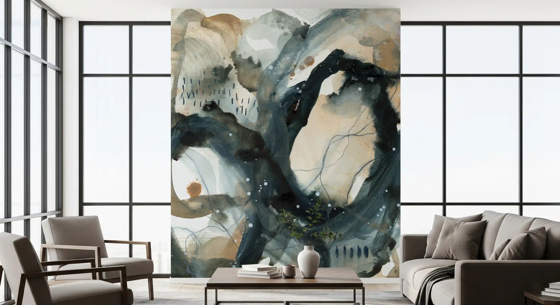 Abstract Ink Wash Wall Mural